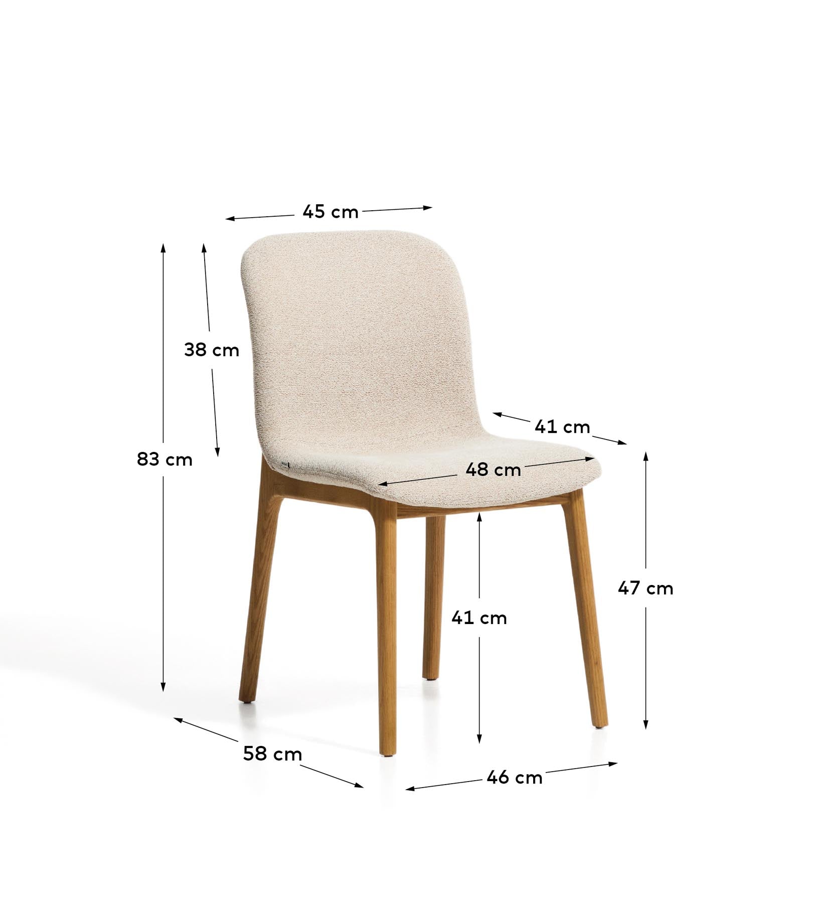 Stuhl Elnor aus beiger Chenille und Beinen aus massivem Eichenholz mit Finish in natürlichem Farbton in Beige präsentiert im Onlineshop von KAQTU Design AG. Stuhl ist von Kave Home