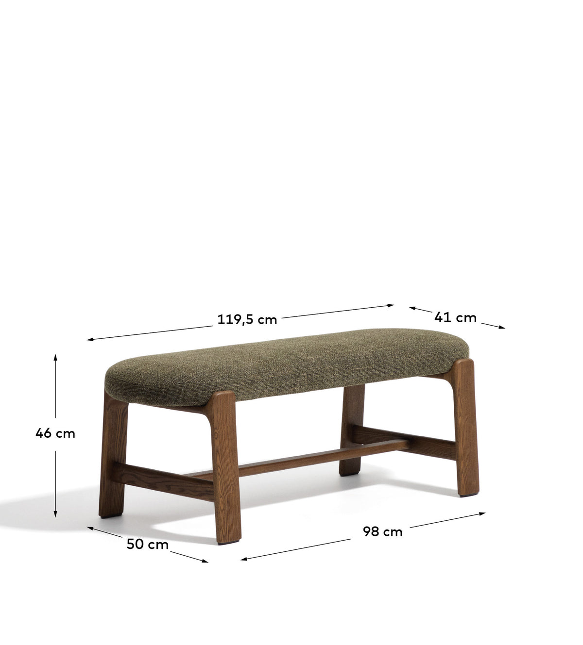 Bank Granite mit grüner Chenille und massivem Eschenholz mit Nussbaumfinish, 120 cm, FSC 100 % in Dunkelgrün präsentiert im Onlineshop von KAQTU Design AG. Sitzbank ist von Kave Home