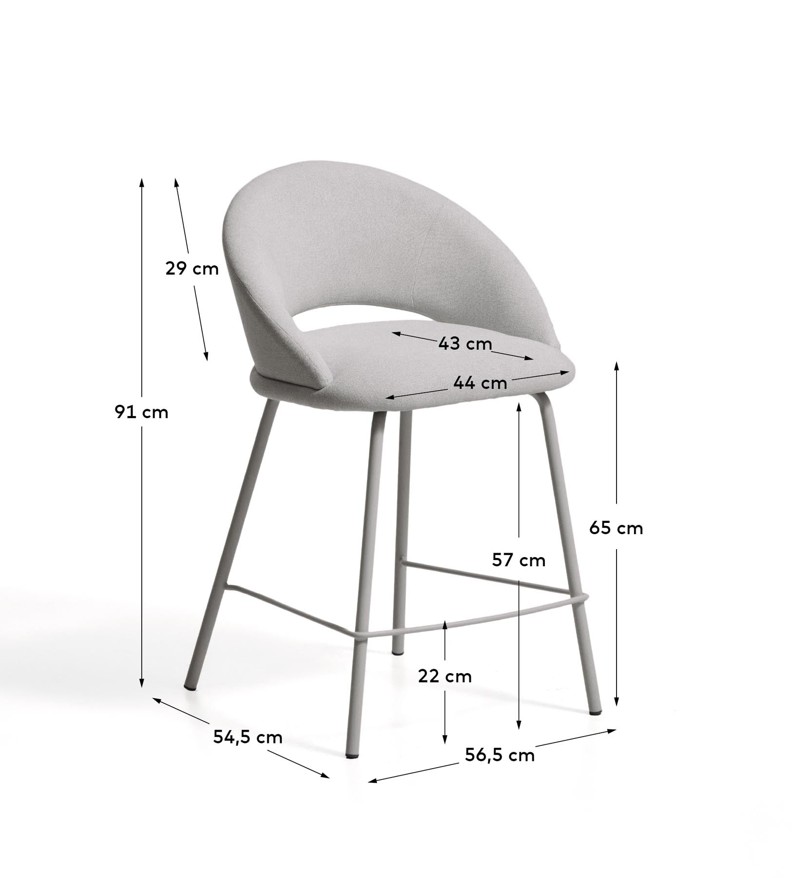 Hocker Bonali mit grauer Chenille und Beinen aus grauem Metall, FSC Mix Credit, 65 cm in Grau präsentiert im Onlineshop von KAQTU Design AG. Barhocker ist von Kave Home