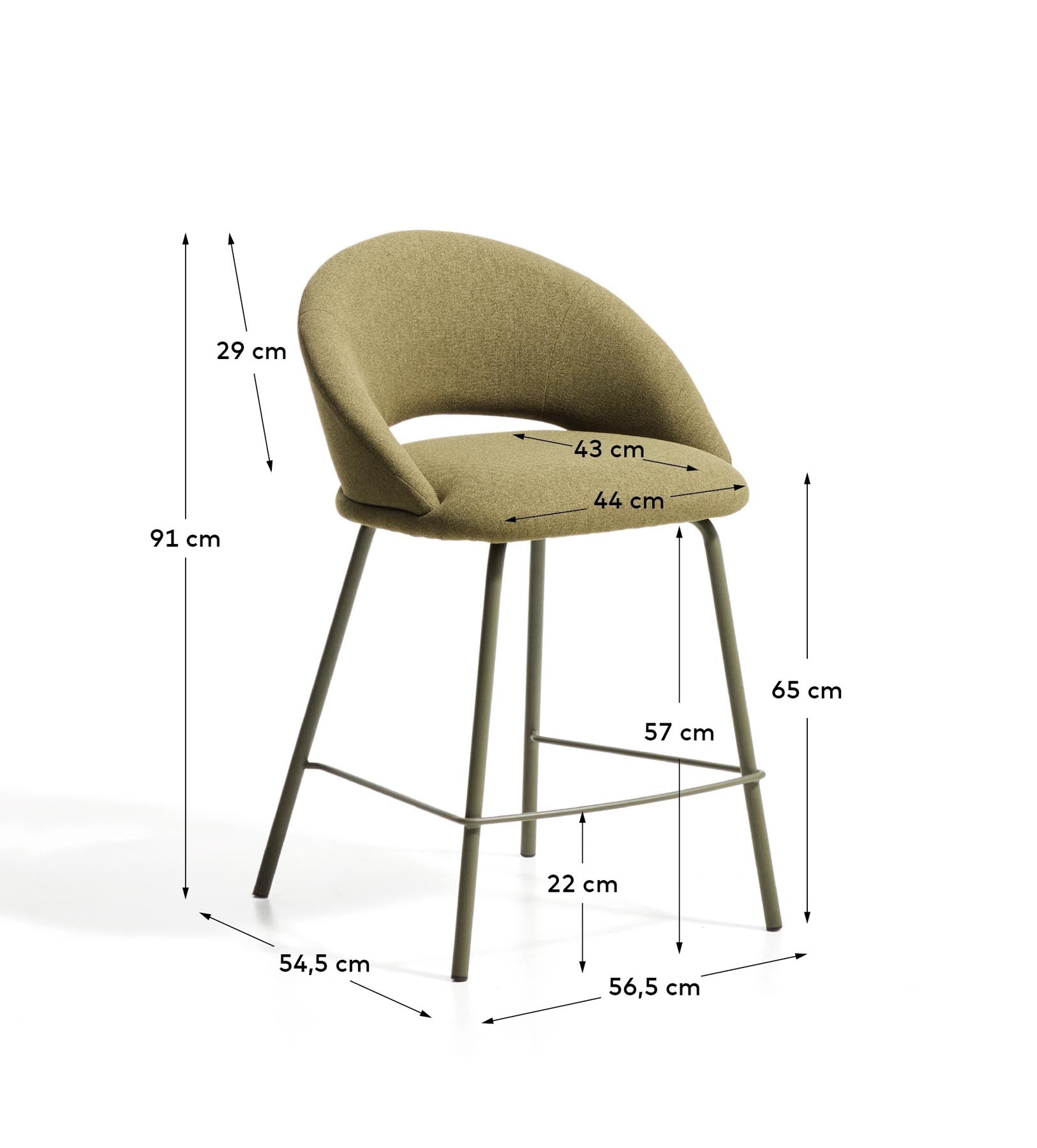 Hocker Bonali mit grüner Chenille und grünen Metallbeinen, FSC Mix Credit, 65 cm in Grün präsentiert im Onlineshop von KAQTU Design AG. Barhocker ist von Kave Home