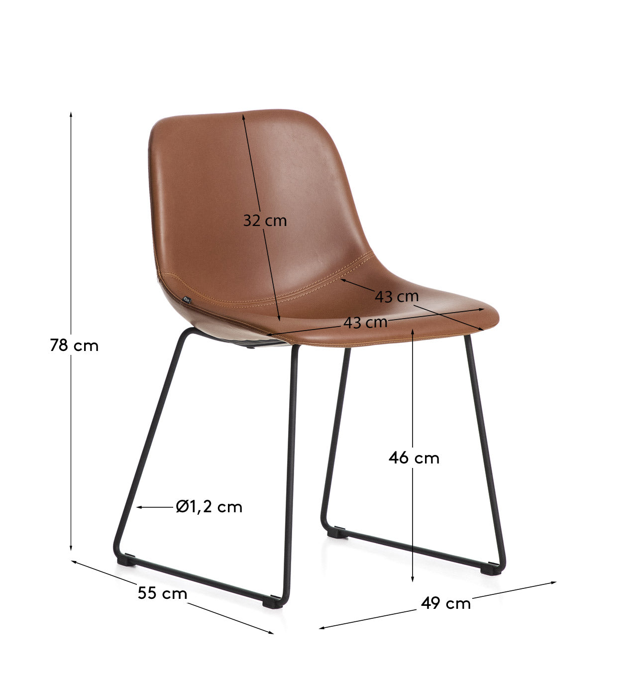 Stuhl Zahara mit braunem Polyurethan und Stahlbeinen mit schwarzem Finish, FSC 100 % in Braun präsentiert im Onlineshop von KAQTU Design AG. Stuhl ist von Kave Home