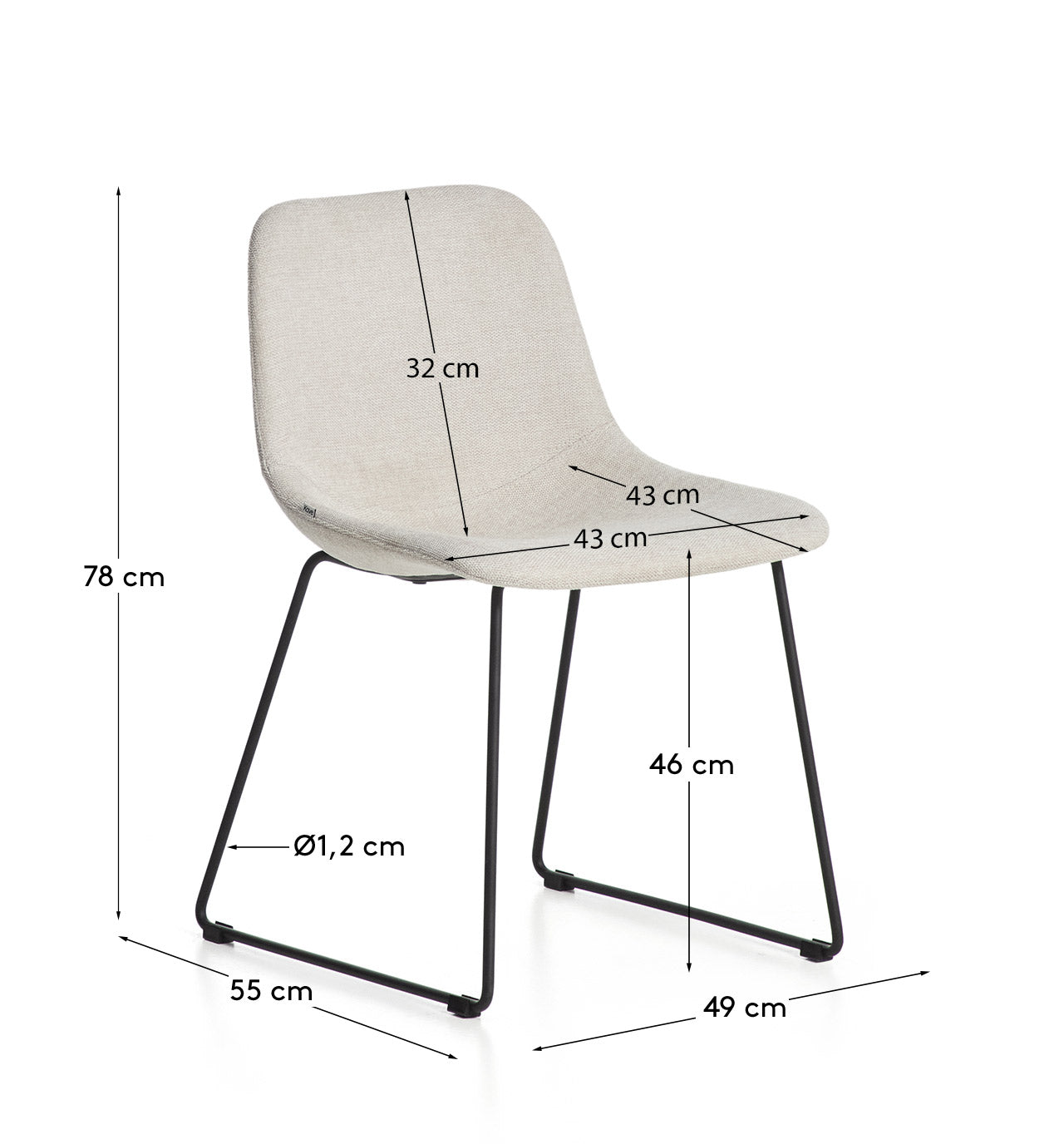 Stuhl Zahara mit beiger Chenille und Stahlbeinen mit schwarzem Finish, FSC 100 % in Beige präsentiert im Onlineshop von KAQTU Design AG. Stuhl ist von Kave Home