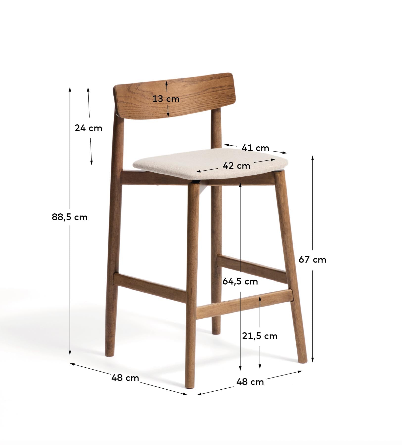 Hocker Evera mit Rückenlehne aus Eichenfurnier mit Nussbaumfinish und brauner Chenille, 65 cm in Braun präsentiert im Onlineshop von KAQTU Design AG. Barhocker ist von Kave Home