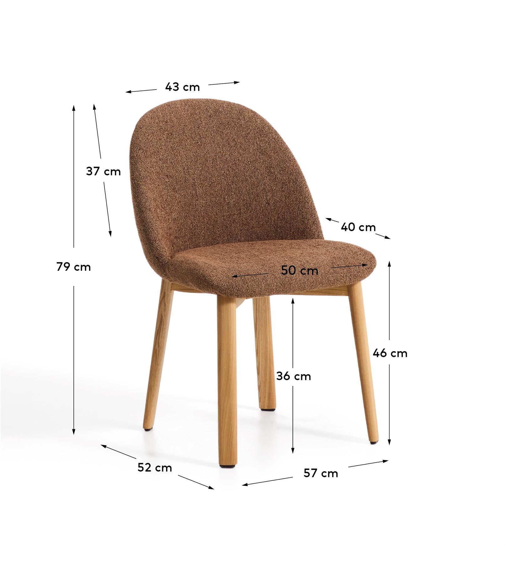 Stuhl Meila mit terrakottafarbener Chenille und Beinen aus massivem Eschenholz mit naturfarbenem Finish in Terrakotta präsentiert im Onlineshop von KAQTU Design AG. Stuhl ist von Kave Home