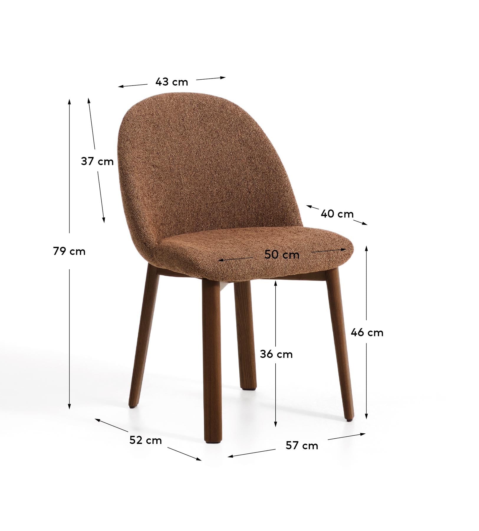 Stuhl Meila mit terrakottafarbener Chenille und Beinen aus massivem Eschenholz mit Nussbaumfinish in Terrakotta präsentiert im Onlineshop von KAQTU Design AG. Stuhl ist von Kave Home