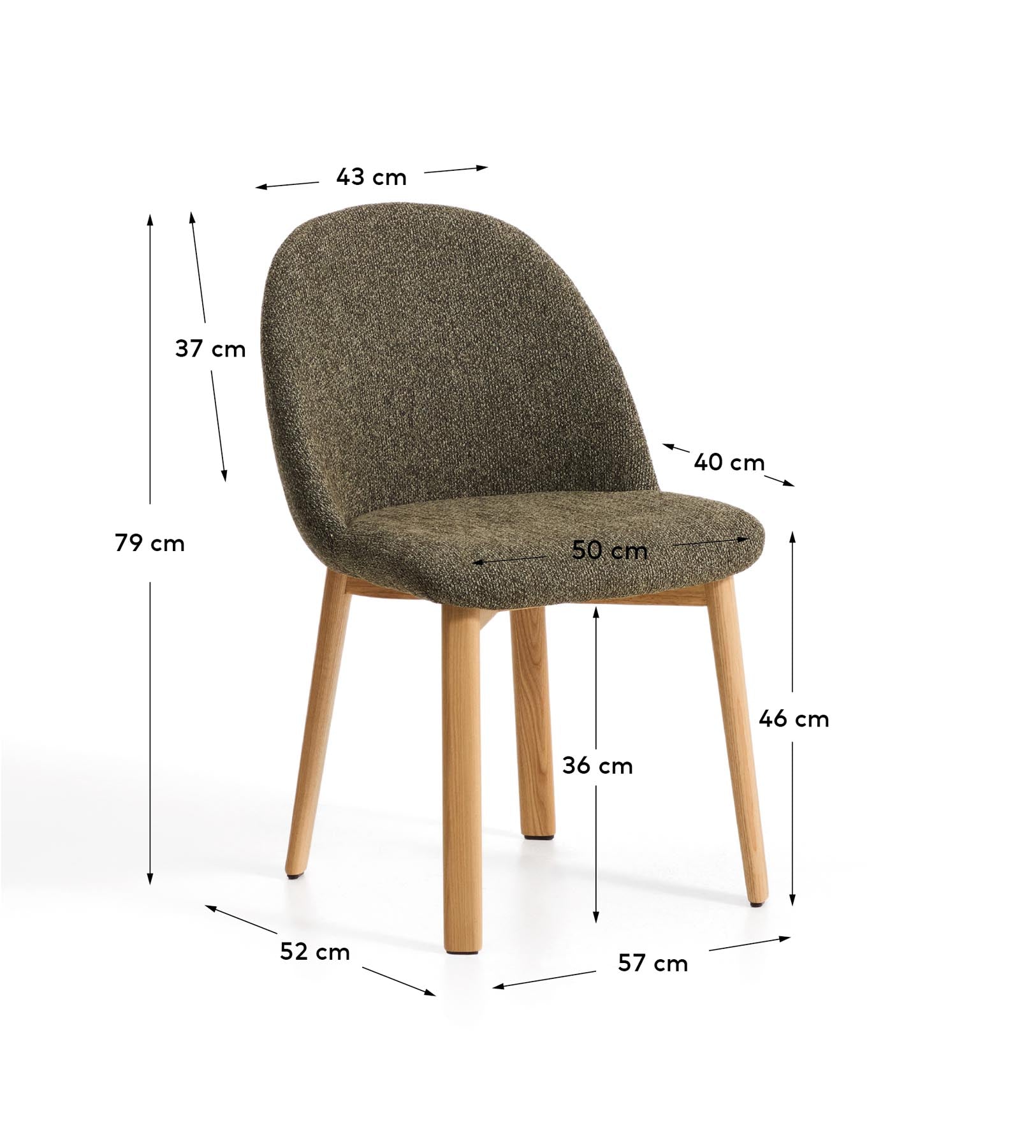Stuhl Meila mit grüner Chenille und Beinen aus massivem Eschenholz mit naturfarbenem Finish in Grün präsentiert im Onlineshop von KAQTU Design AG. Stuhl ist von Kave Home