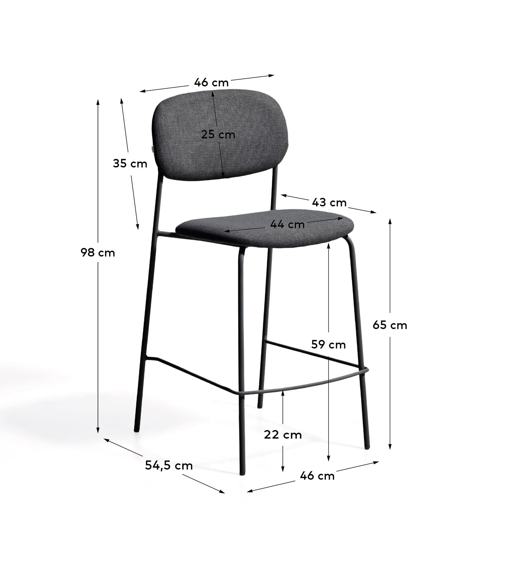 Stapelbarer Hocker Meli mit grauer Chenille und Beinen aus grauem Metall, FSC Mix Credit, 65 cm in Grau präsentiert im Onlineshop von KAQTU Design AG. Barhocker ist von Kave Home