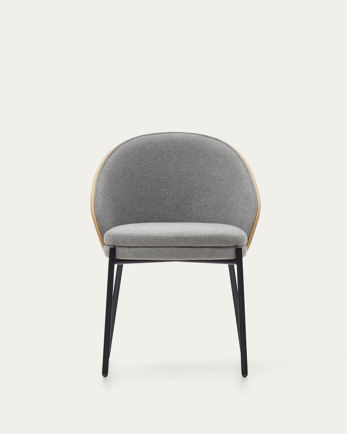 Eamy Stuhl hellgraue Chenille Eschenfurnier mit natürlichem Finish und Metall in Schwarz in Grau präsentiert im Onlineshop von KAQTU Design AG. Stuhl ist von Kave Home