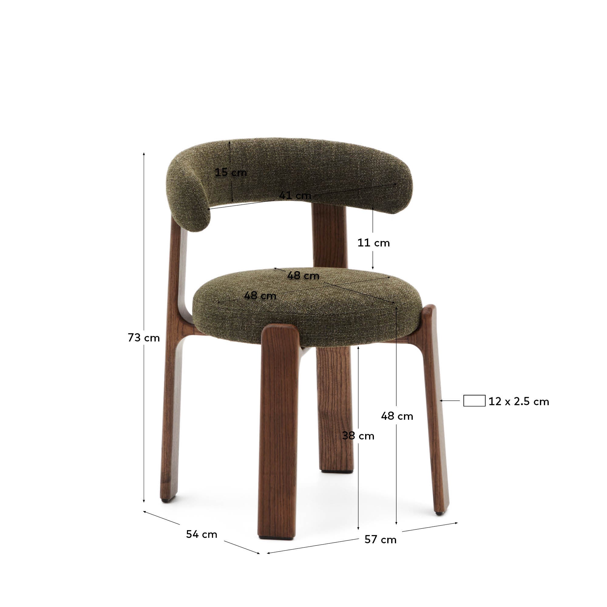 Stuhl Granite, schwer entflammbar, aus grüner Chenille und massivem Eschenholz mit nussbaumfarbenem Finish, FSC 100 % in Grün präsentiert im Onlineshop von KAQTU Design AG. Stuhl mit Armlehne ist von Kave Home