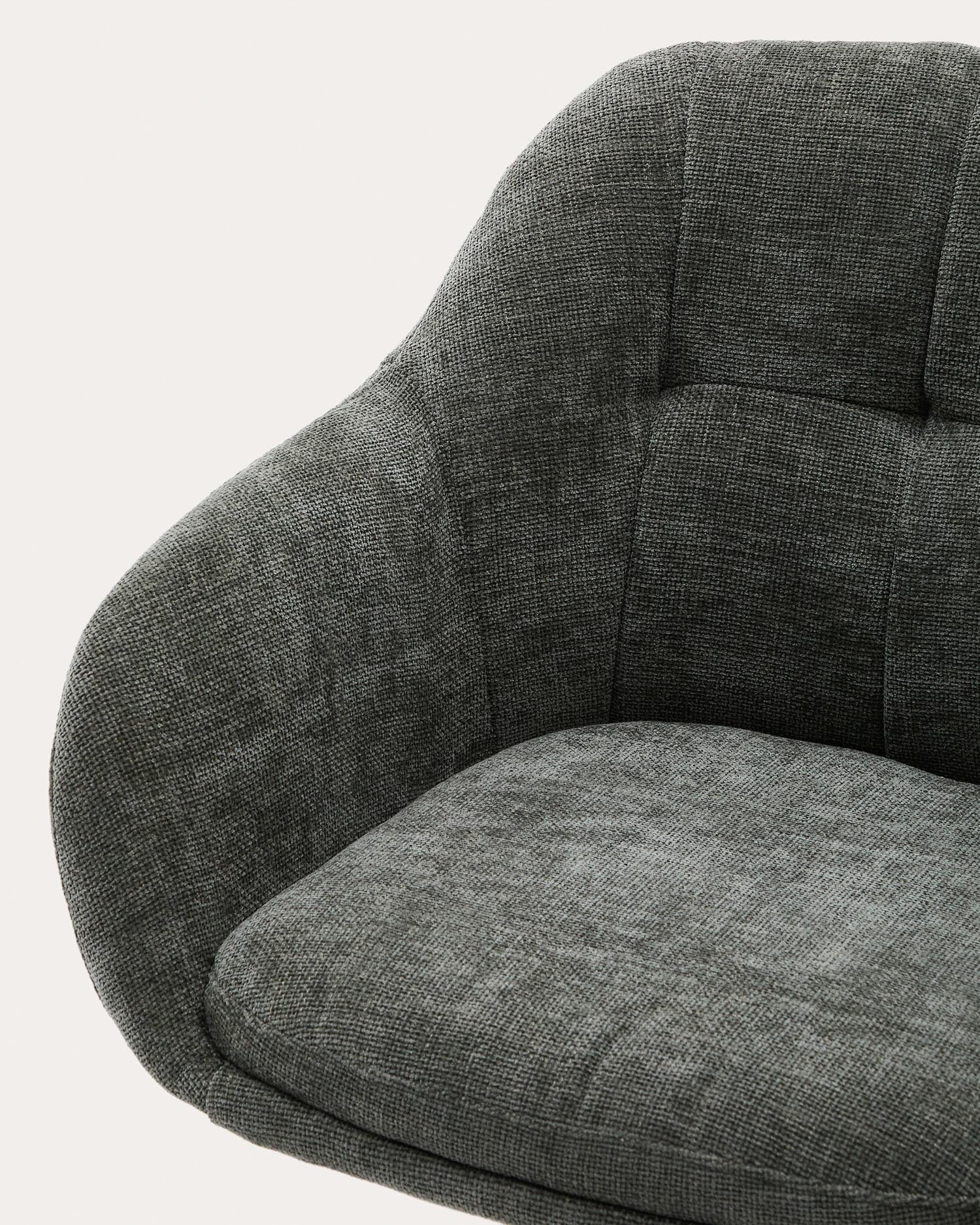 Moderner Drehstuhl Dorina in grünem Chenille und Stahl, vereint Stil und Komfort für Ihr Zuhause oder Büro. Ein Must-Have für jedes Interieur!