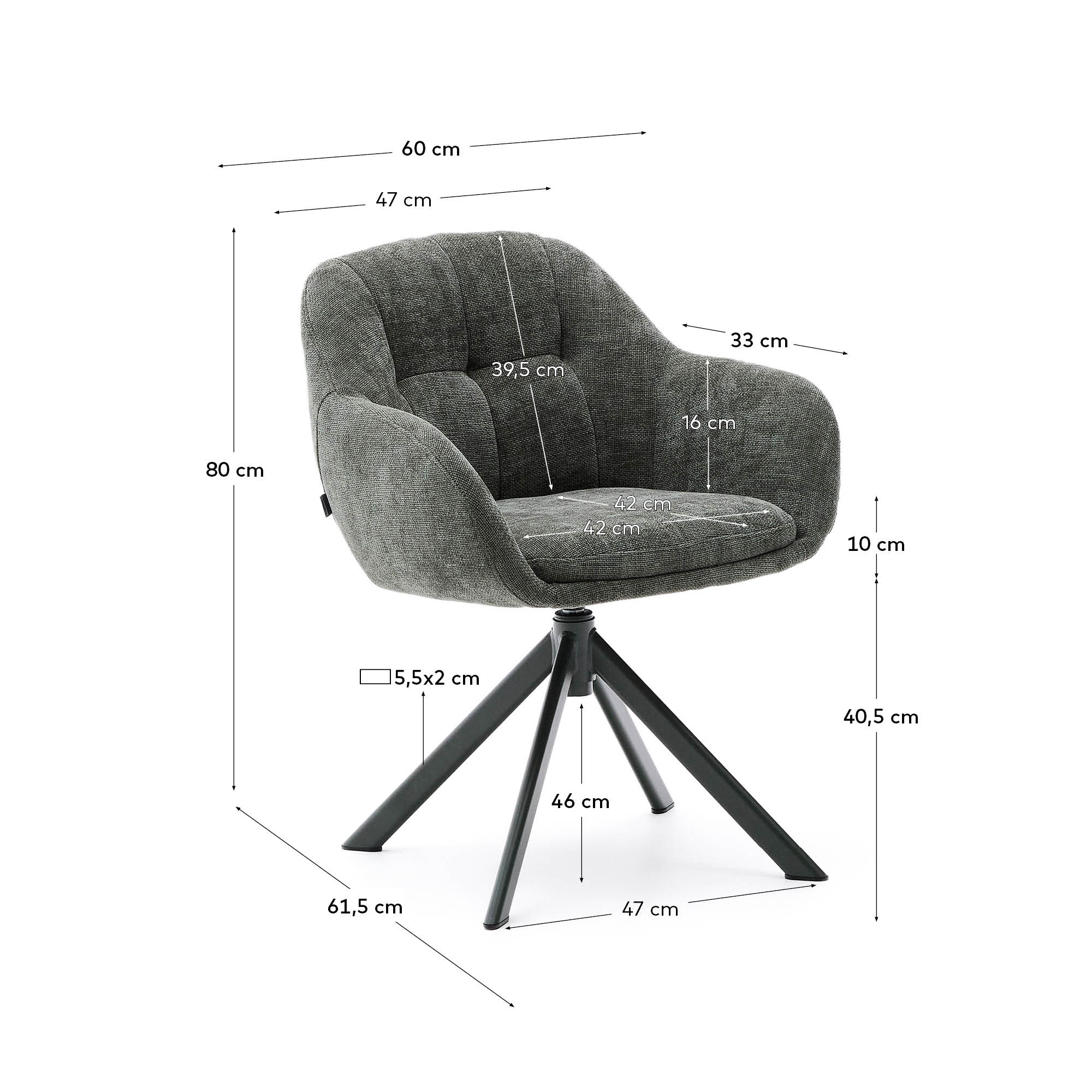 Moderner Drehstuhl Dorina mit luxuriösem grünen Chenille und stabilen Stahlbeinen. Perfekt für Komfort und Stil in jedem Zuhause!