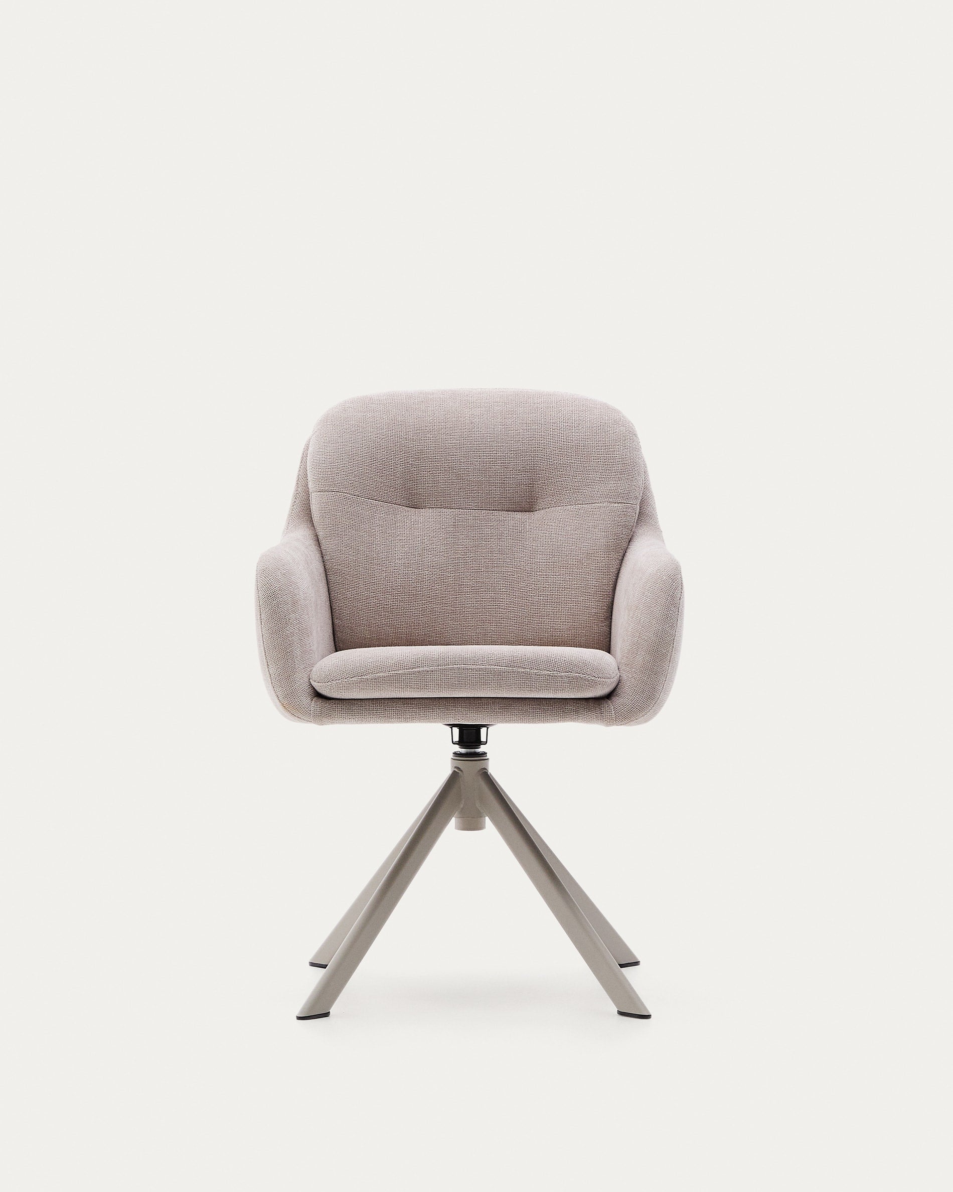 Moderner Drehstuhl Lexa mit beiger Chenille-Polsterung und stabilen Stahlbeinen in Beige, ideal für stilvolle Einrichtungen.