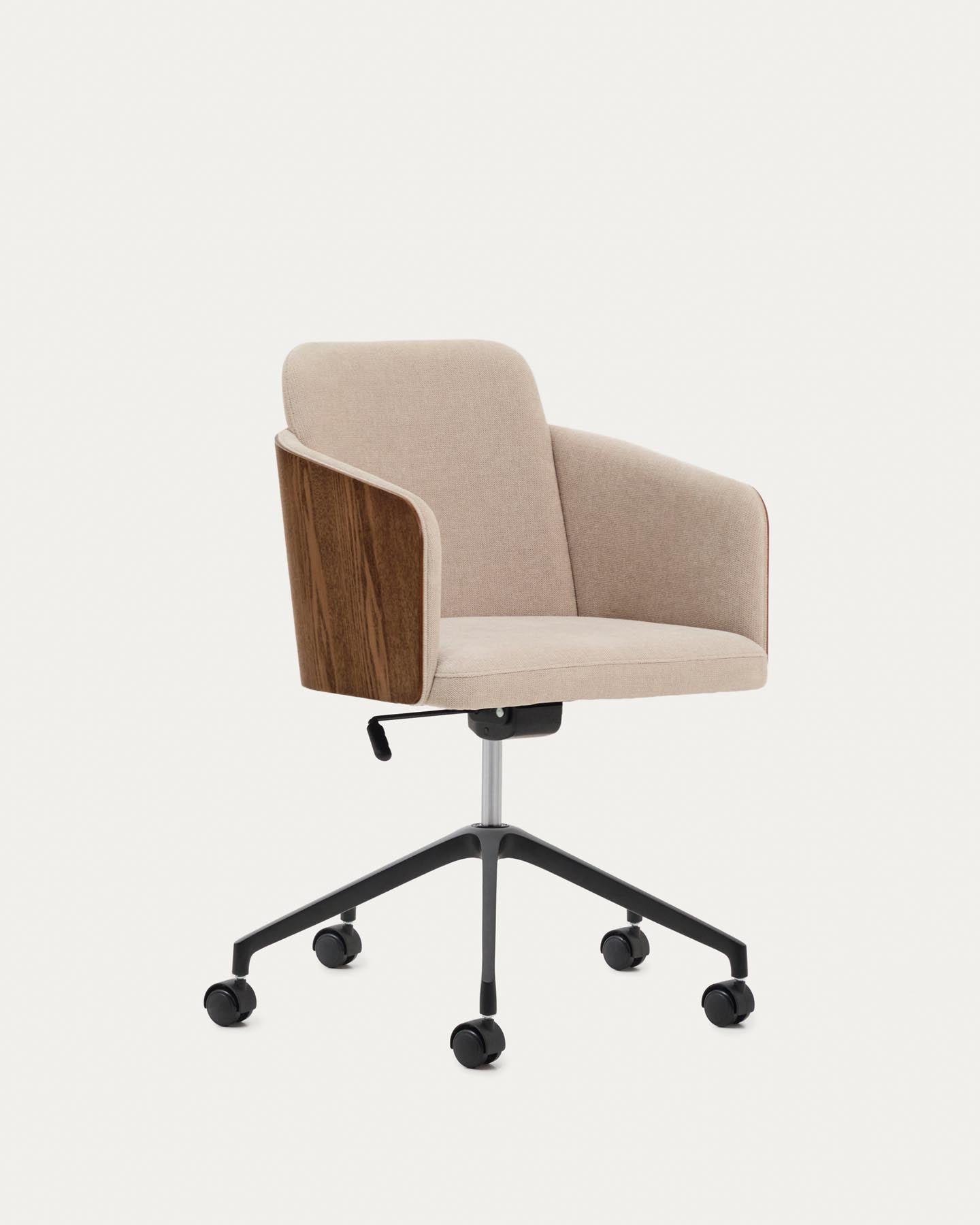 Schreibtischstuhl Madai aus brauner Chenille und Eschenfurnier in Nussbaum-Optik, FSC Mix Credit in Dunkelbraun präsentiert im Onlineshop von KAQTU Design AG. Bürostuhl ist von Kave Home