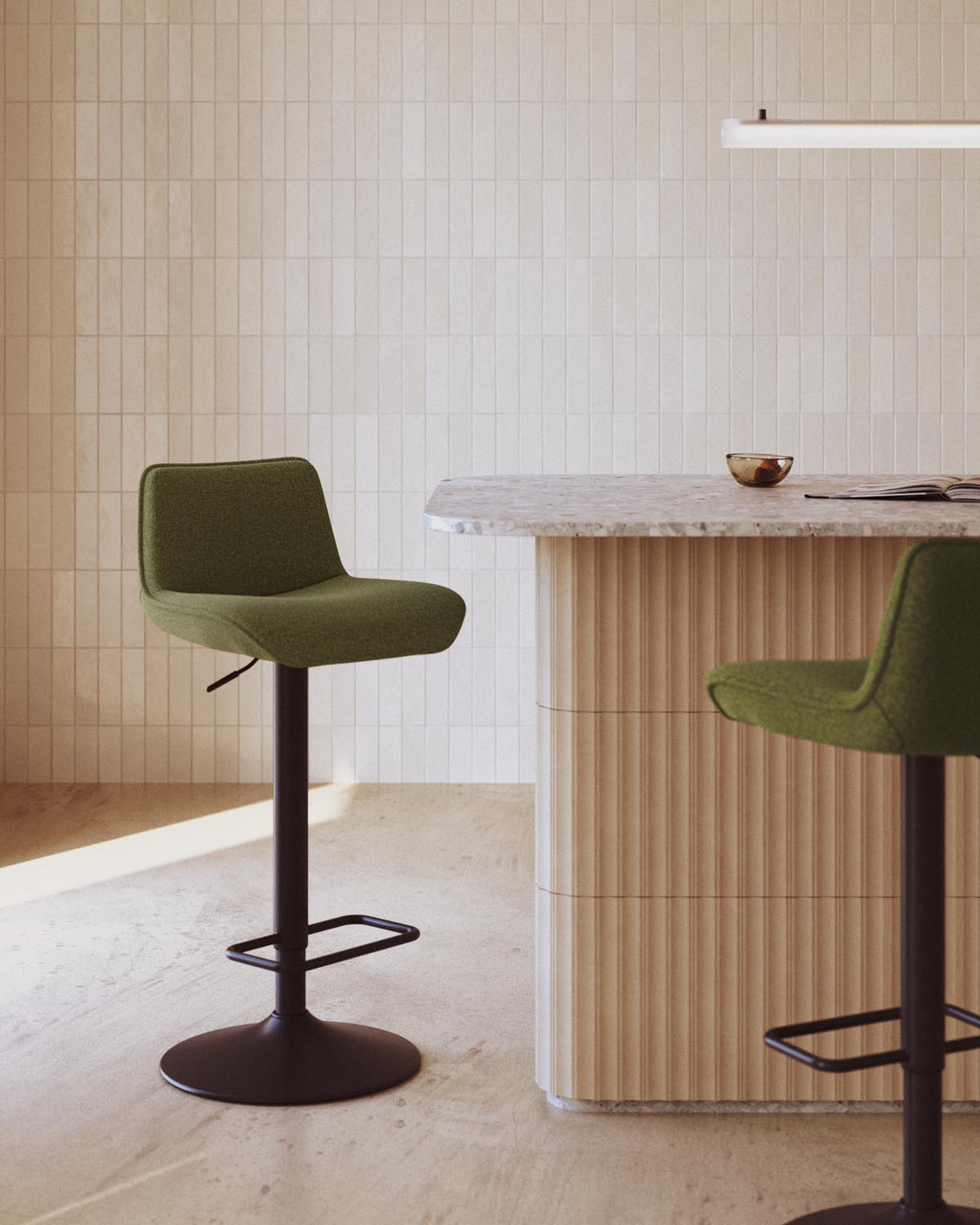 Eleganter Zenda Hocker: Verstellbar, dunkelgrün, stilvoller Stahl.