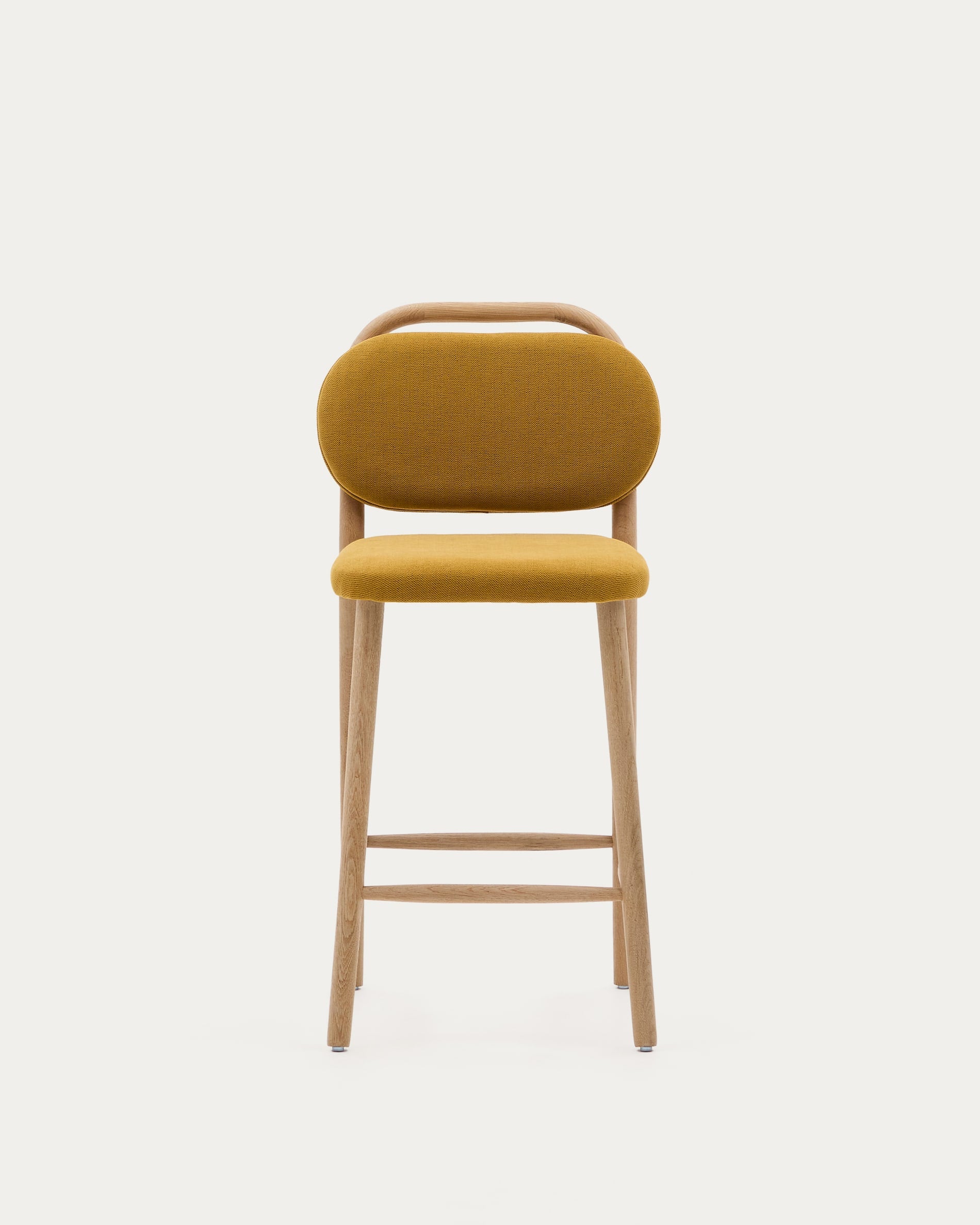 Helda Hocker, senfgelbe Chenille, massives Eichenholz, FSC-zertifiziert, 65 cm, stilvoll und nachhaltig von Kave Home.