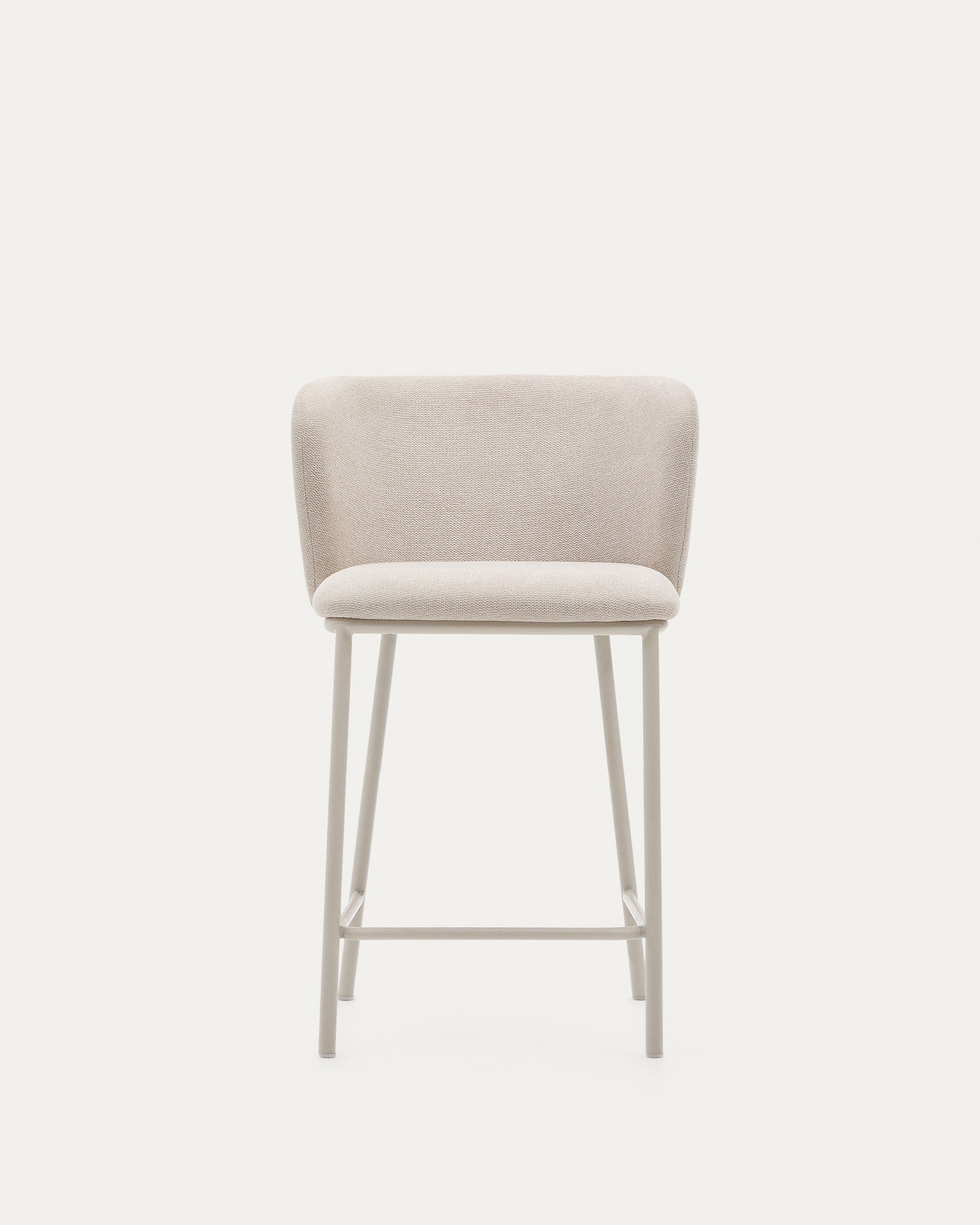 Eleganter Hocker Ciselia, 65 cm, aus beigem Chenille und Stahl, FSC-zertifiziert, ideal für stilvolle Wohnbereiche.