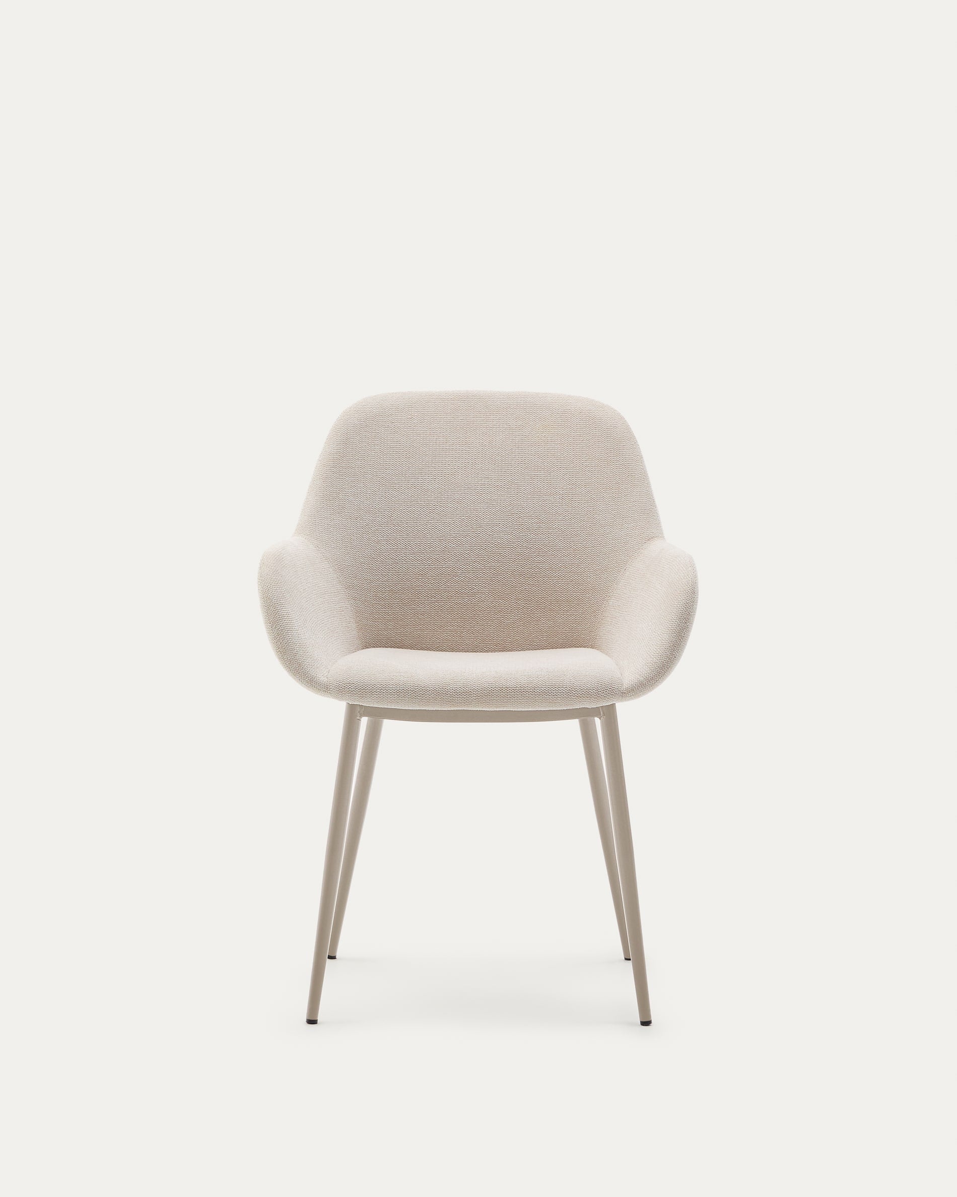 Eleganter Stuhl Konna in Beige mit stabilen Stahlbeinen, perfekt für moderne und gemütliche Wohnräume.