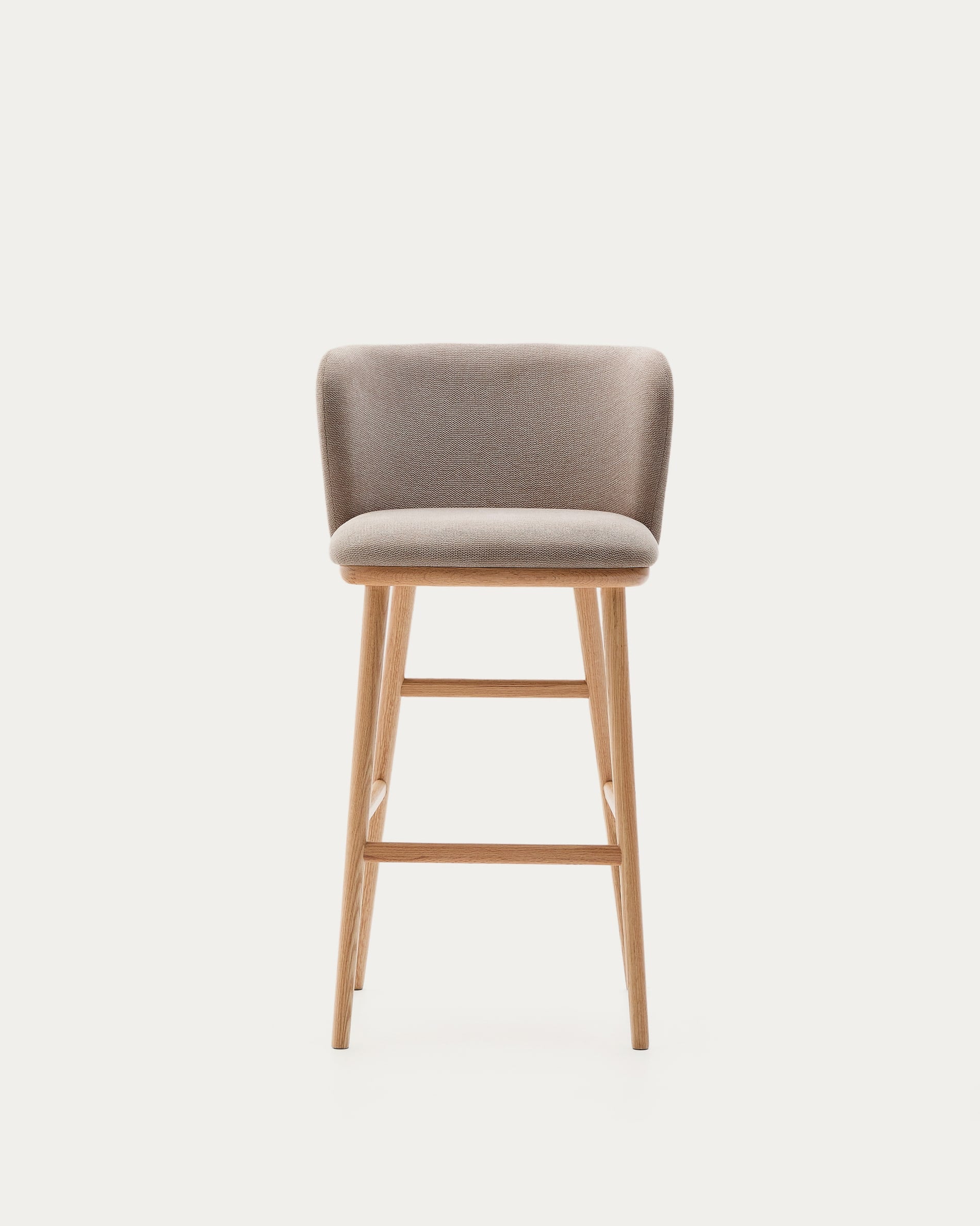 Moderner Hocker Ciselia, 75 cm hoch, aus brauner Chenille und FSC-zertifiziertem Eschenholz mit natürlichem Finish.