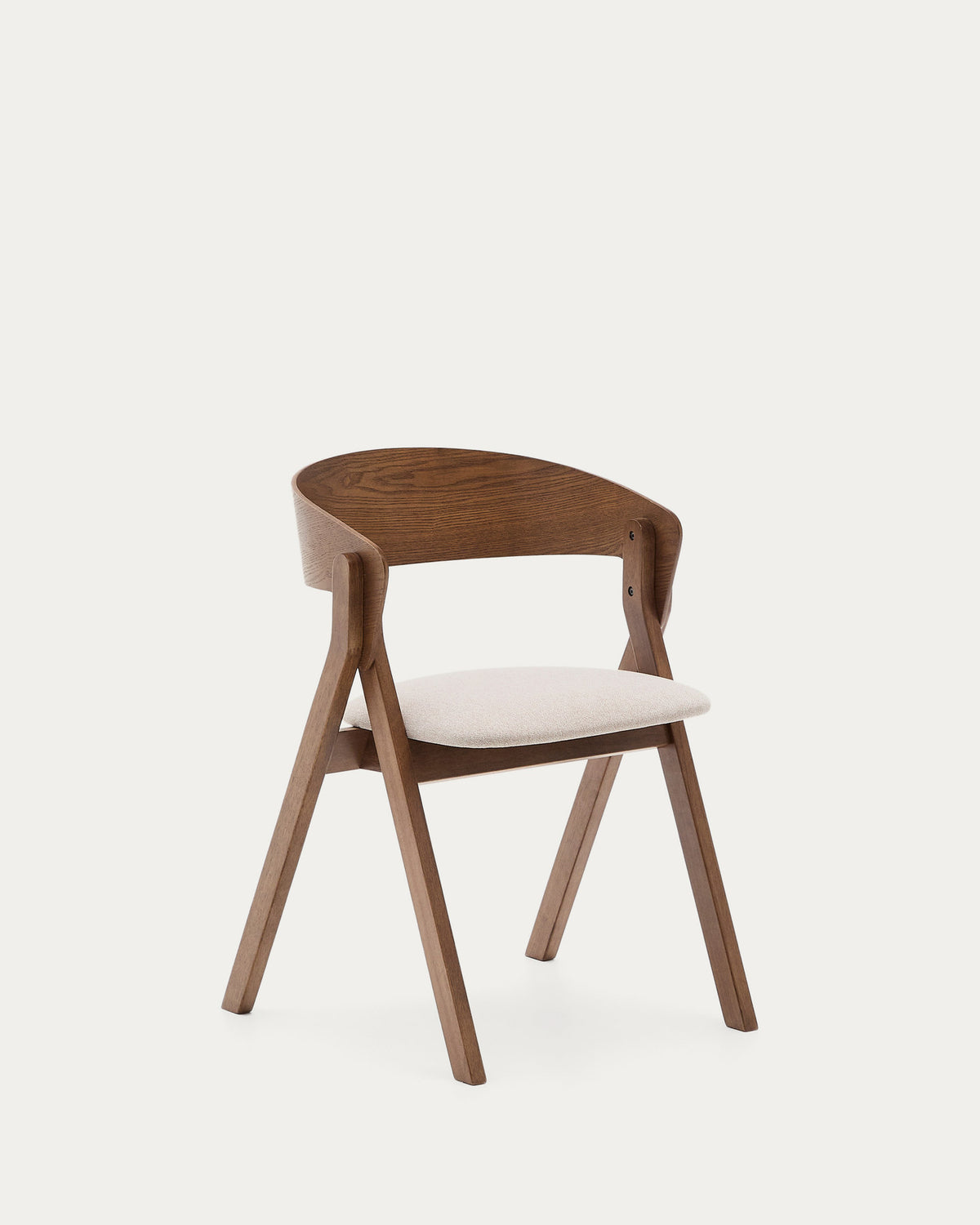 Stuhl Godia aus Eschefurnier mit Wengé-Finish und beigefarbener Chenille in Braun präsentiert im Onlineshop von KAQTU Design AG. Stuhl ist von Kave Home