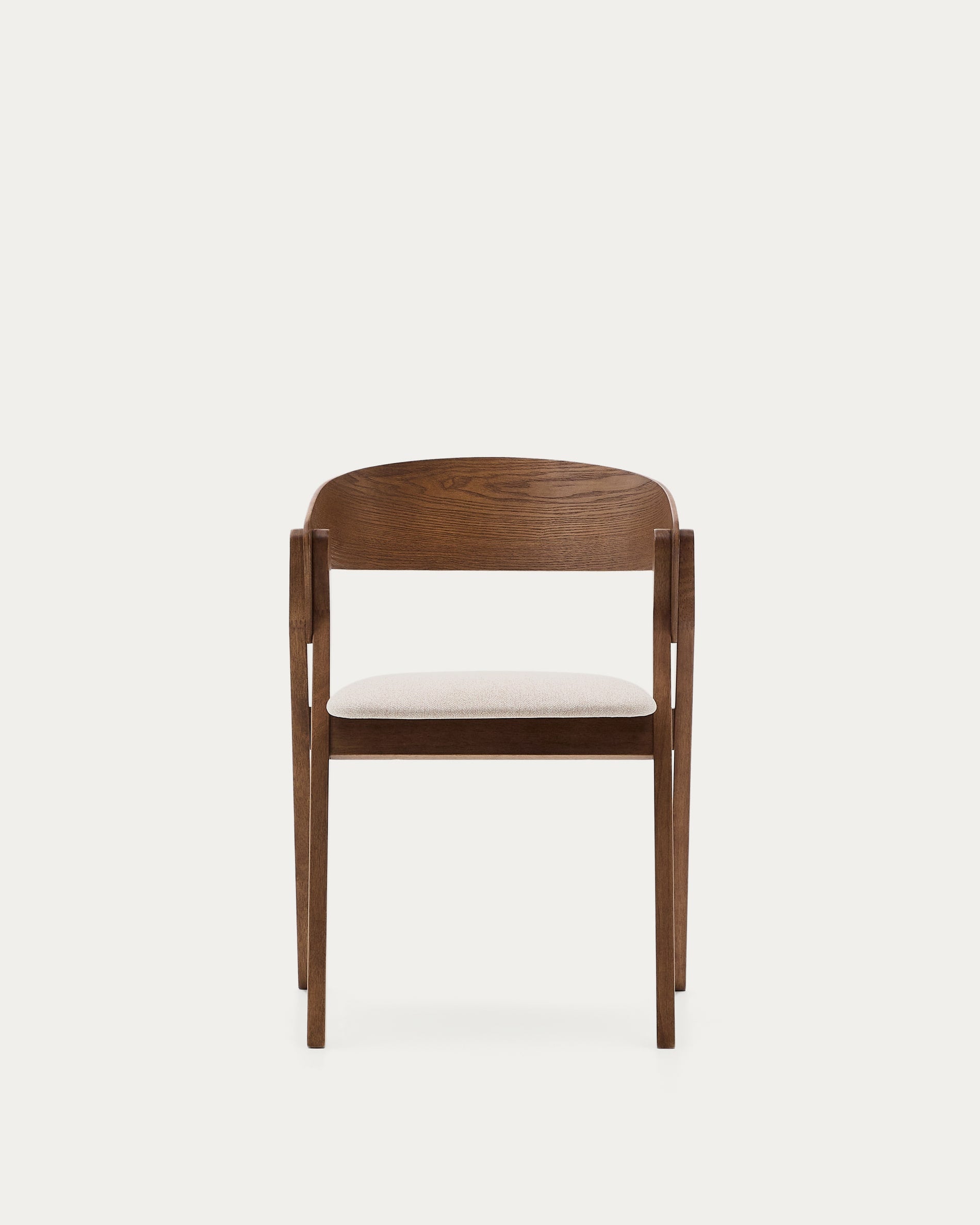 Eleganter Stuhl Godia aus Eschefurnier und massivem Kautschukholz mit Wengé-Finish, bezogen mit weicher beigefarbener Chenille.