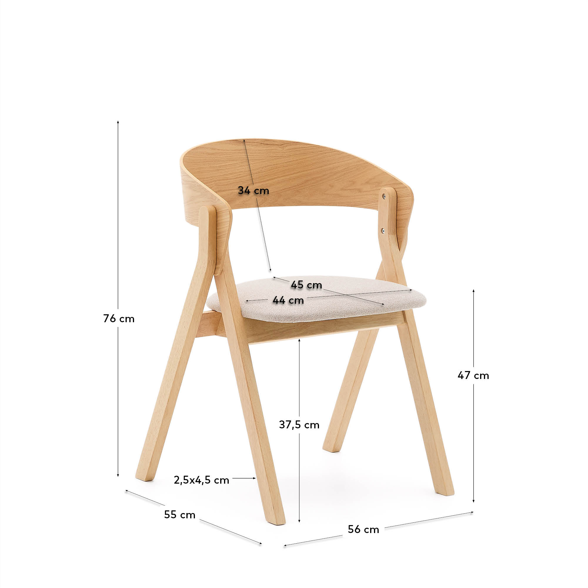 Erleben Sie den Stuhl Godia von Kave Home: Ein stilvolles Möbelstück aus Eschefurnier und Kautschukholz, das Komfort und Eleganz vereint.