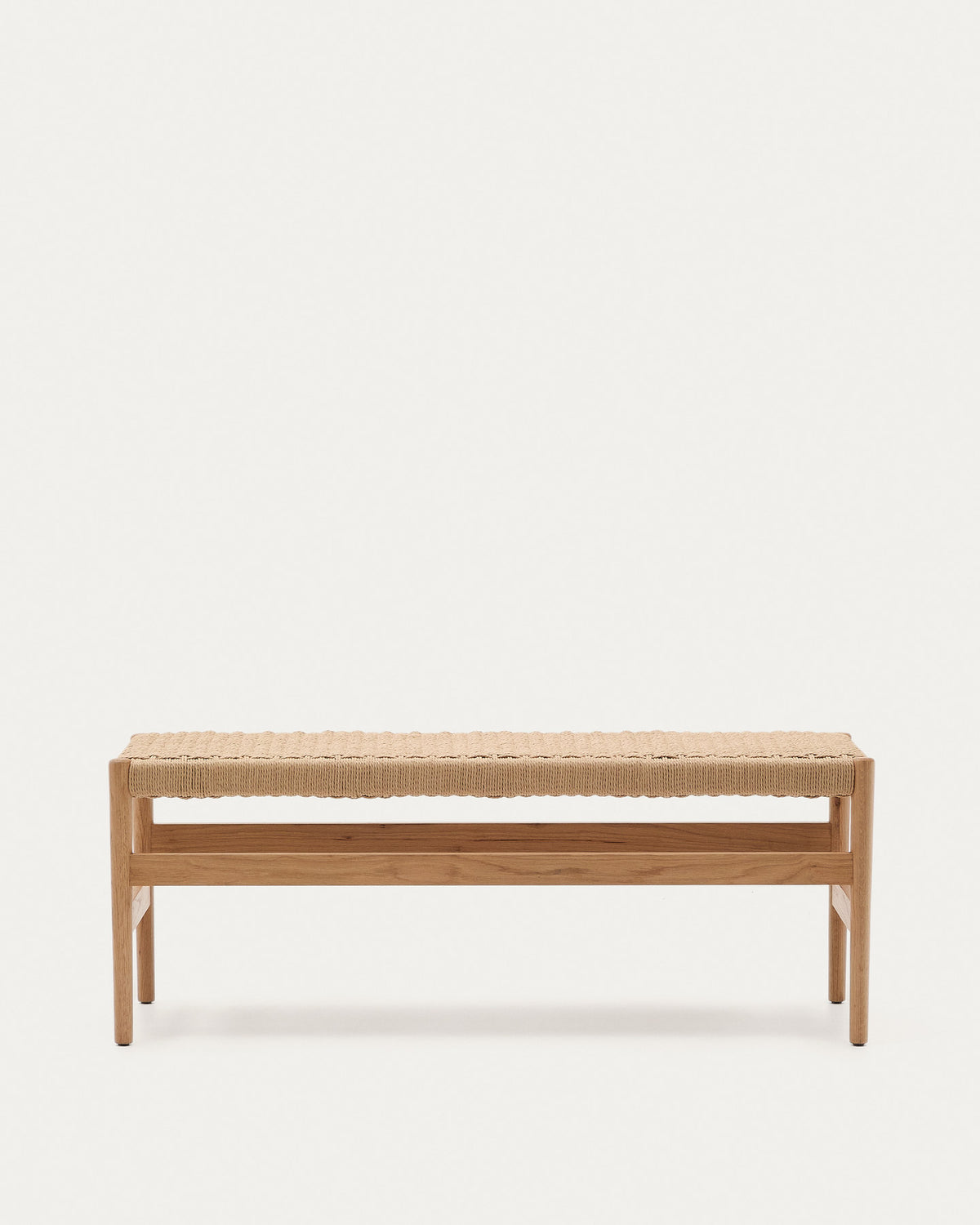 Zaide Bank aus massivem Eichenholz mit naturfarbenem Finish und Sitzfläche aus Seil, 120 cm, FSC Mix Credit in Natur, Braun präsentiert im Onlineshop von KAQTU Design AG. Sitzbank ist von Kave Home