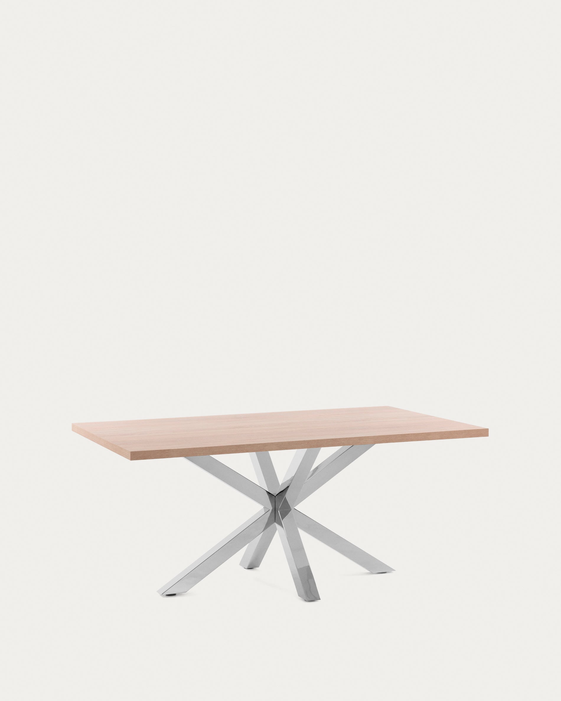 Tisch Argo: 180x100 cm, natürliche Melamin-Oberfläche, Edelstahlbeine, modernes Design, robust und elegant von Kave Home.