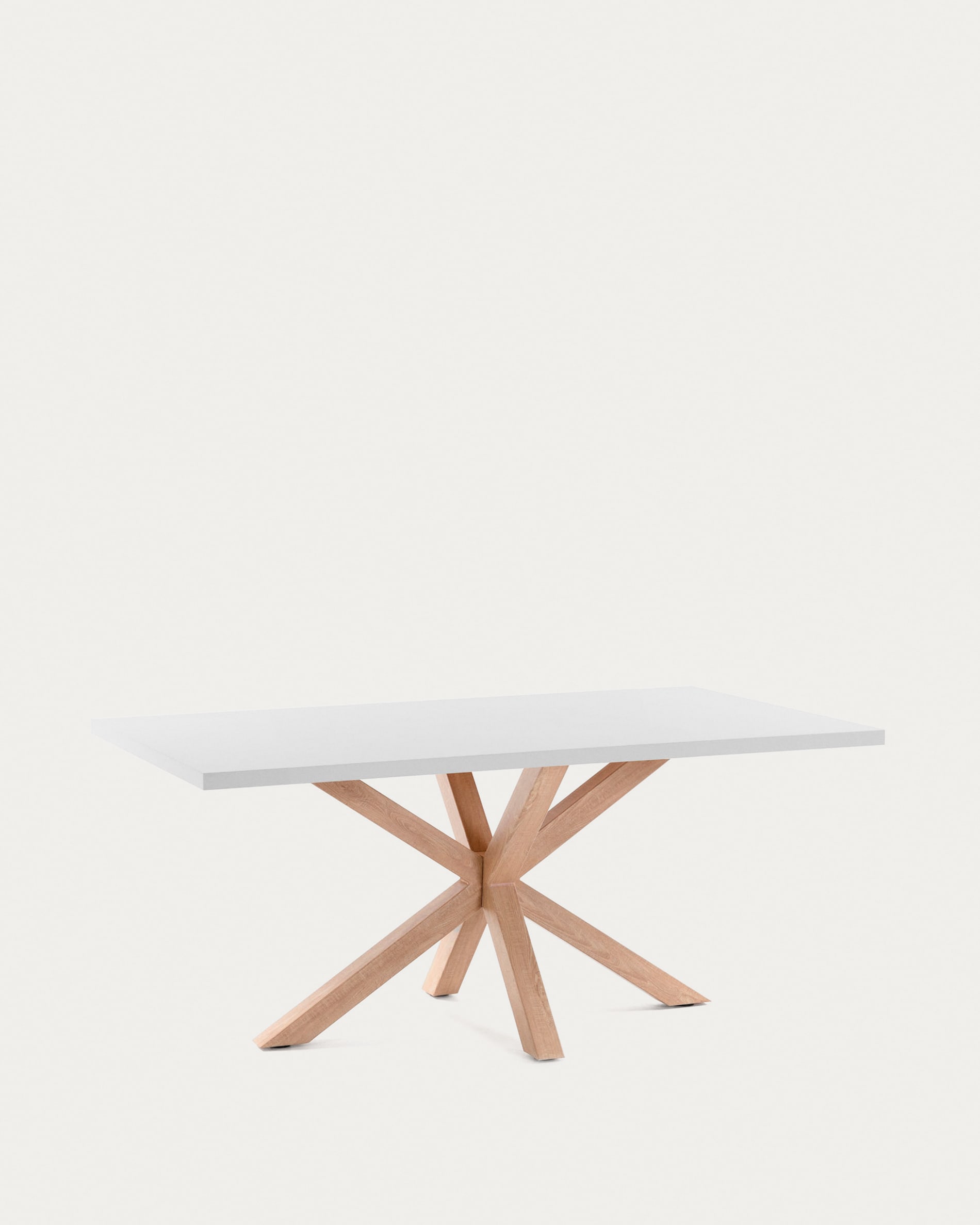 Tisch Argo: Elegante weisse Melaminplatte, robuste Stahlbeine in Holzoptik, 200x100 cm, modernes Design, ideal für stilvolle Räume.