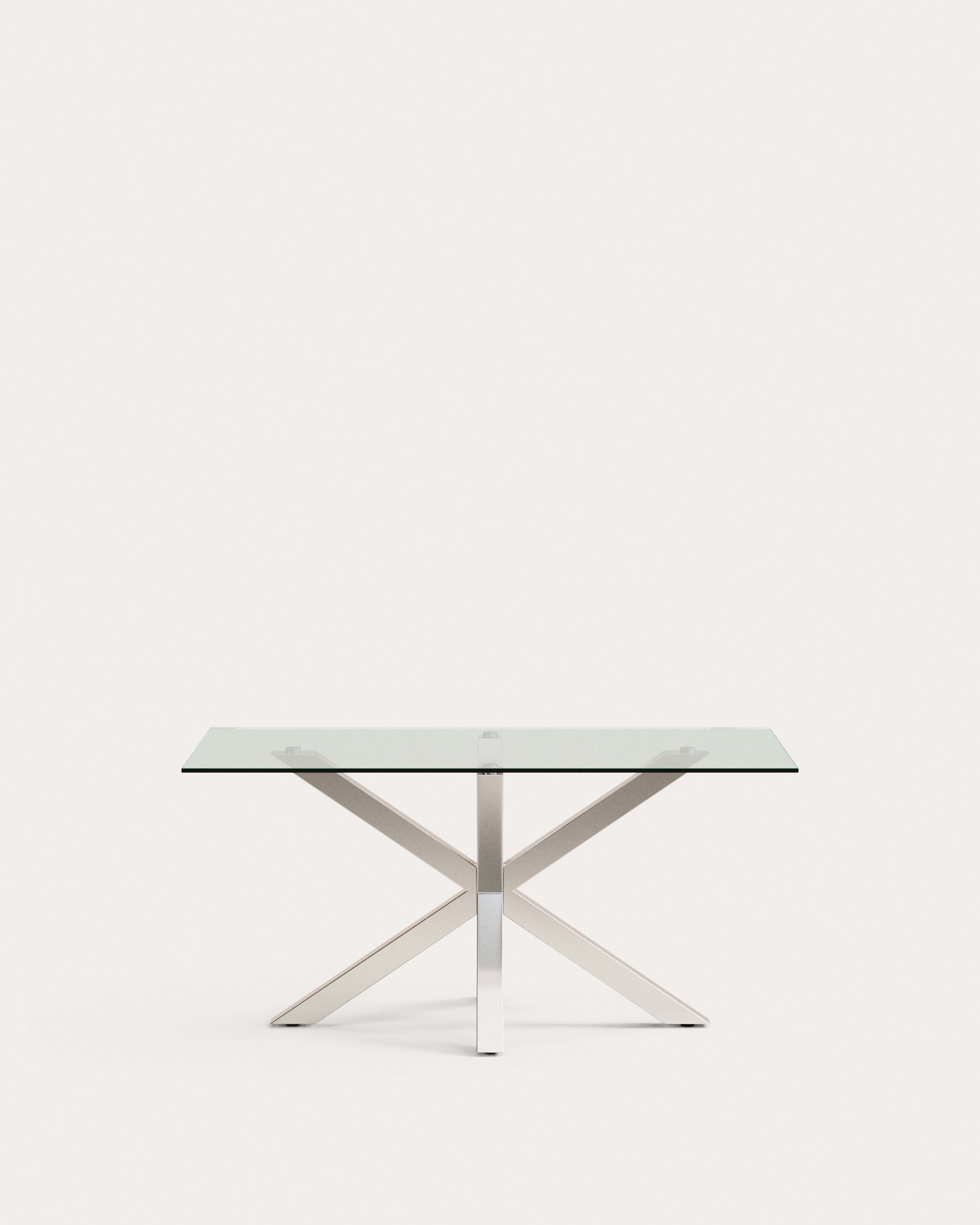 Eleganter Argo Tisch: Glasplatte, Edelstahlbeine, 160x90 cm. Stilvoll, robust, ideal für gesellige Dinnerpartys.