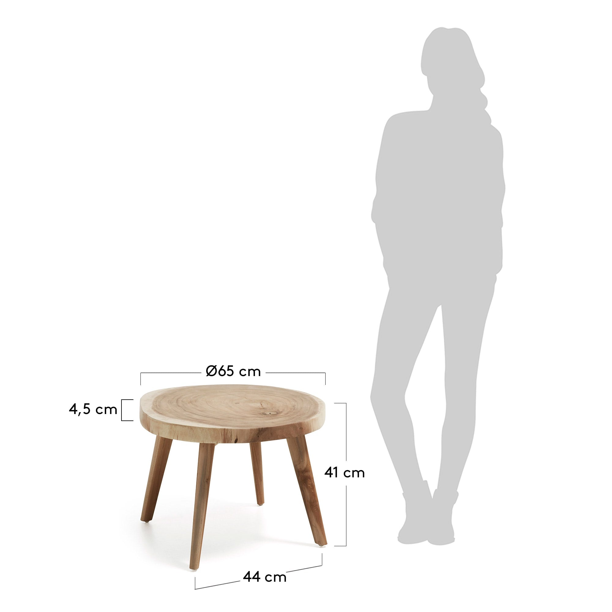 Entdecken Sie den Wellcres Beistelltisch Ø 65 cm von Kave Home – ein stilvoller Tisch aus robustem Munggurholz, ideal für Ihren Außenbereich.