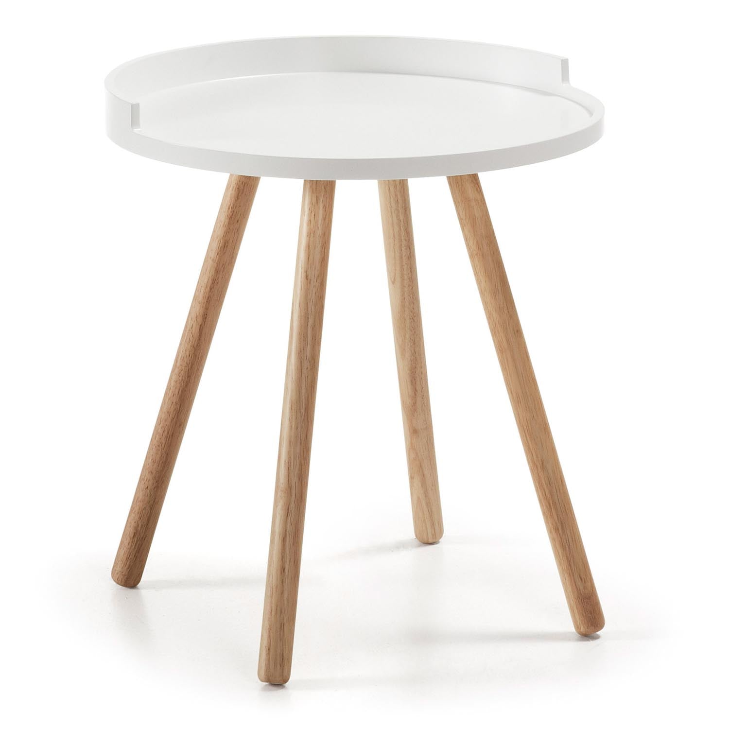 Eleganter Kurb Beistelltisch in Weiss, Ø 46 cm, mit robuster Kautschukholz-Basis. Perfekt für modernes Wohnen. Vielseitig und stilvoll.
