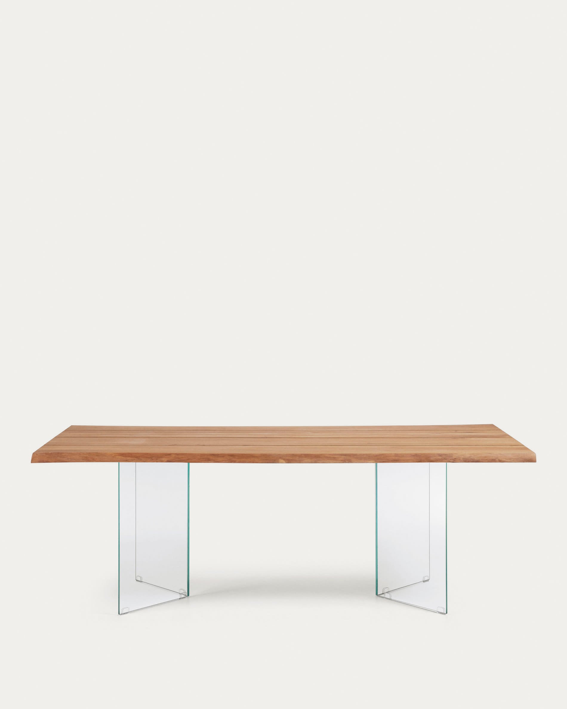 Moderner Lotty Tisch mit natürlichem Eichenfurnier und transparenten Glasbeinen, 220x100 cm, von Kave Home, stilvoll und elegant.