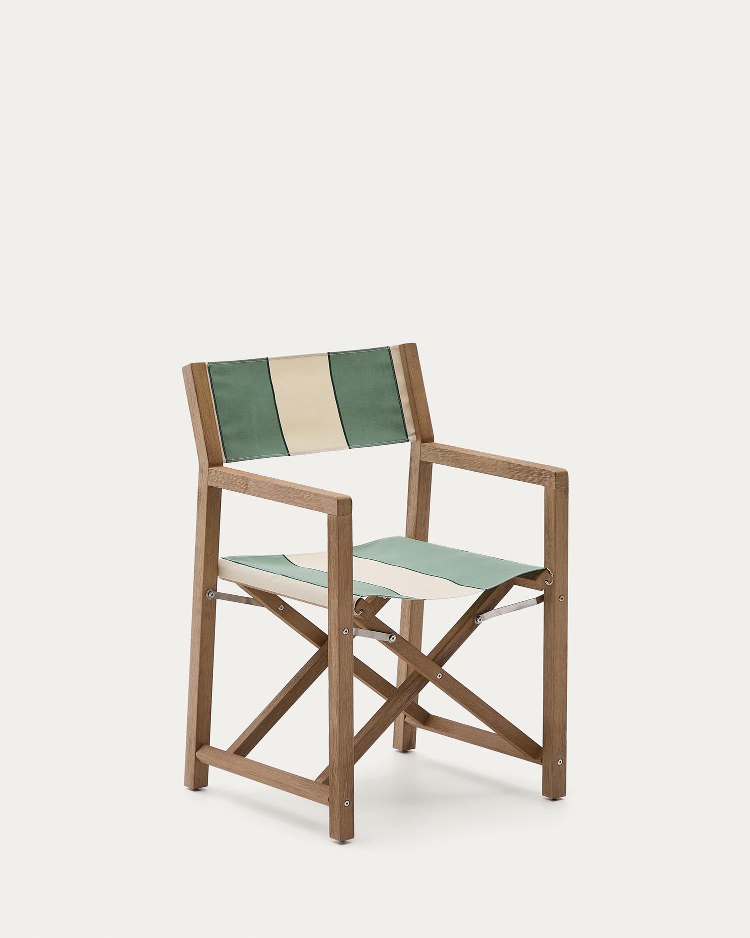 Grün-beige gestreifter Outdoor-Klappstuhl Vilara aus massivem Akazienholz, FSC™ 100% in Grün präsentiert im Onlineshop von KAQTU Design AG. Gartenstuhl ist von Kave Home