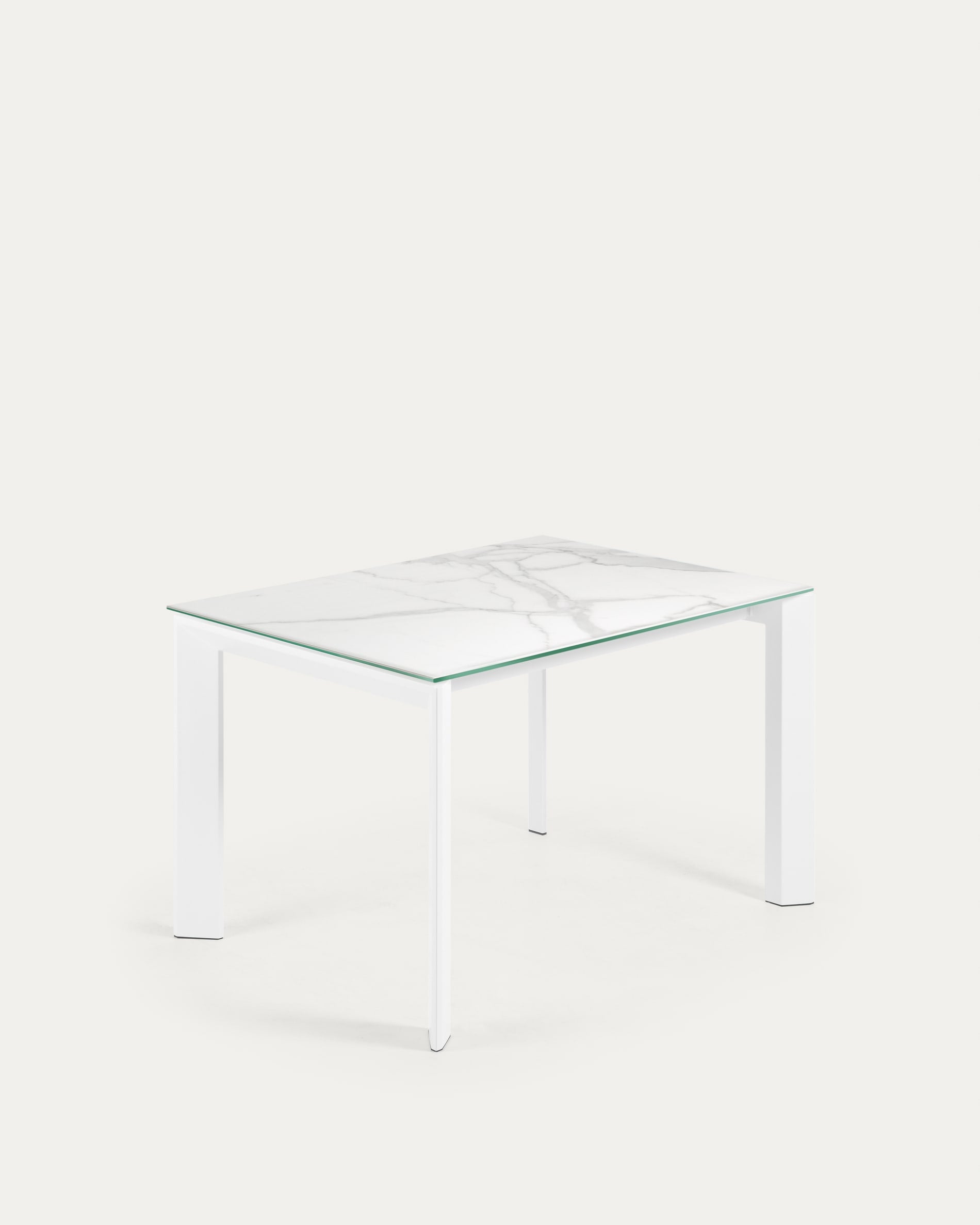 Axis Esstisch: Modernes Design, erweiterbar von 120 auf 180 cm, Keramikoberfläche, weisse Stahlbeine, pflegeleicht.