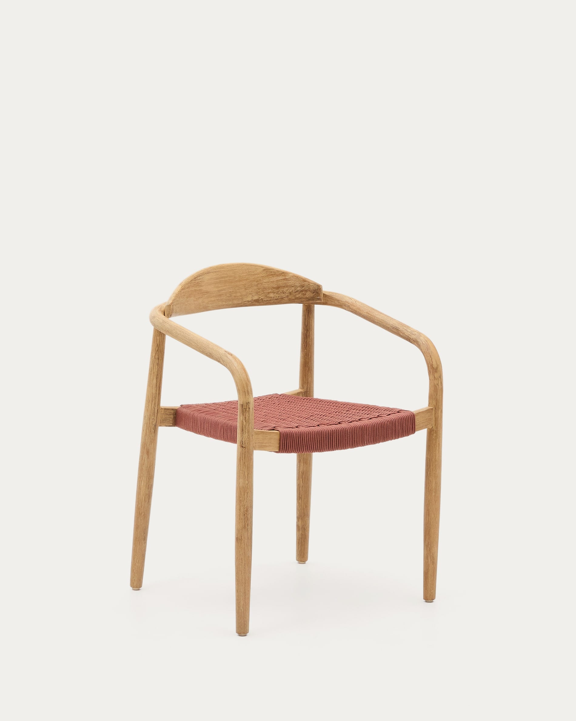 3D-Modell eines stapelbaren Nina Stuhls aus Akazienholz und Terrakotta-Seil, ideal für Garten und Balkon.