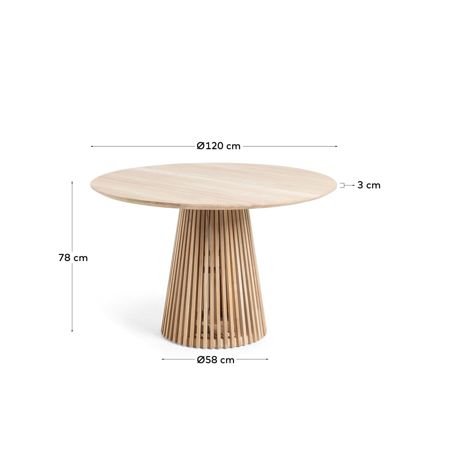 Eleganter runder Tisch aus massivem Teakholz Ø 120 cm von Kave Home. Ideal für Garten, Terrasse oder Wintergarten – stilvoll und langlebig.