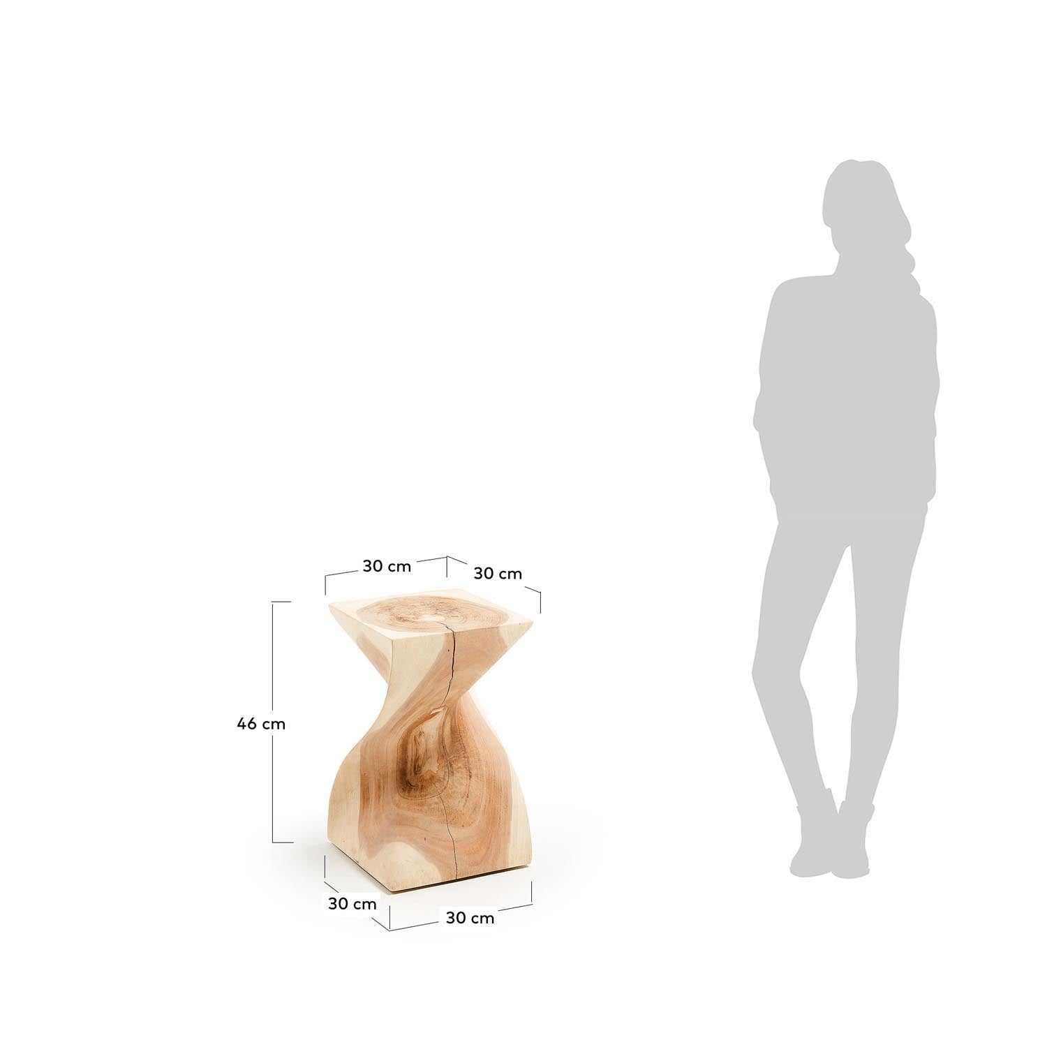 Eleganter Hakon Beistelltisch von Kave Home, 30 x 30 cm, aus nachhaltigem Regenbaumholz – ideal für jeden Raum und Einrichtungsstil.