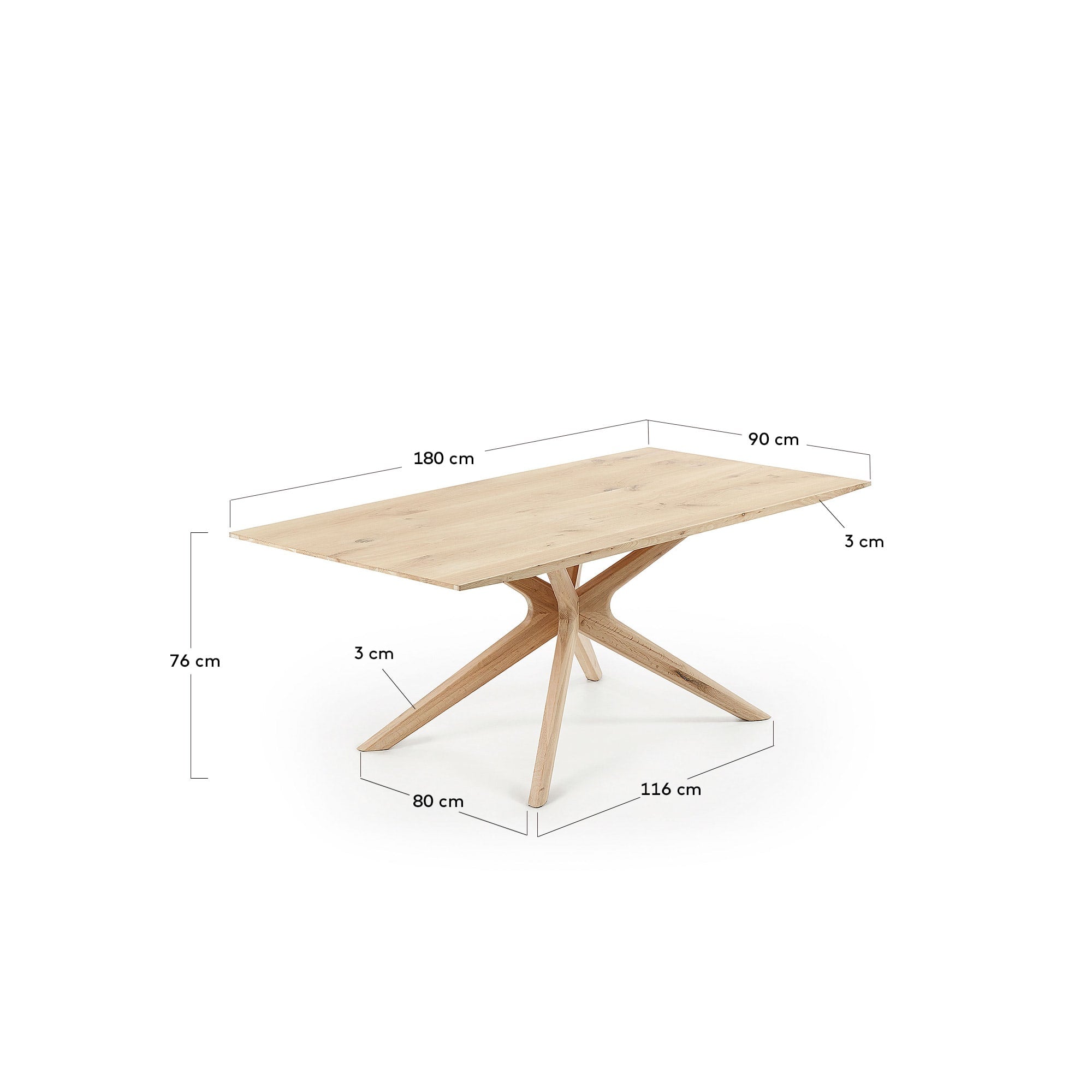 Moderner Armande Tisch von Kave Home, 180 x 90 cm, aus langlebigem Eichenfurnier mit warmem Finish – perfekt für stilvolle Essbereiche.