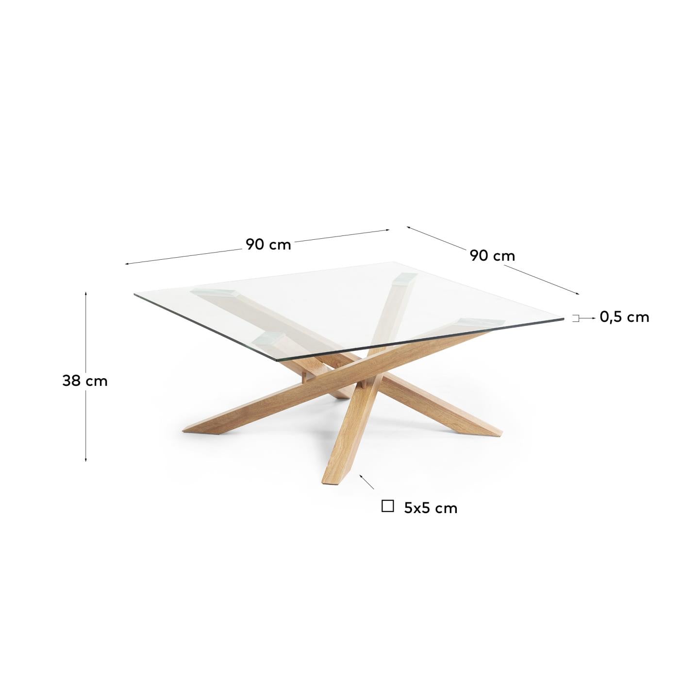 Eleganter Kamido Couchtisch 90 x 90 cm mit robuster Glasoberfläche und stilvollen Stahlbeinen in Holzoptik – perfekt für jedes moderne Wohnzimmer.
