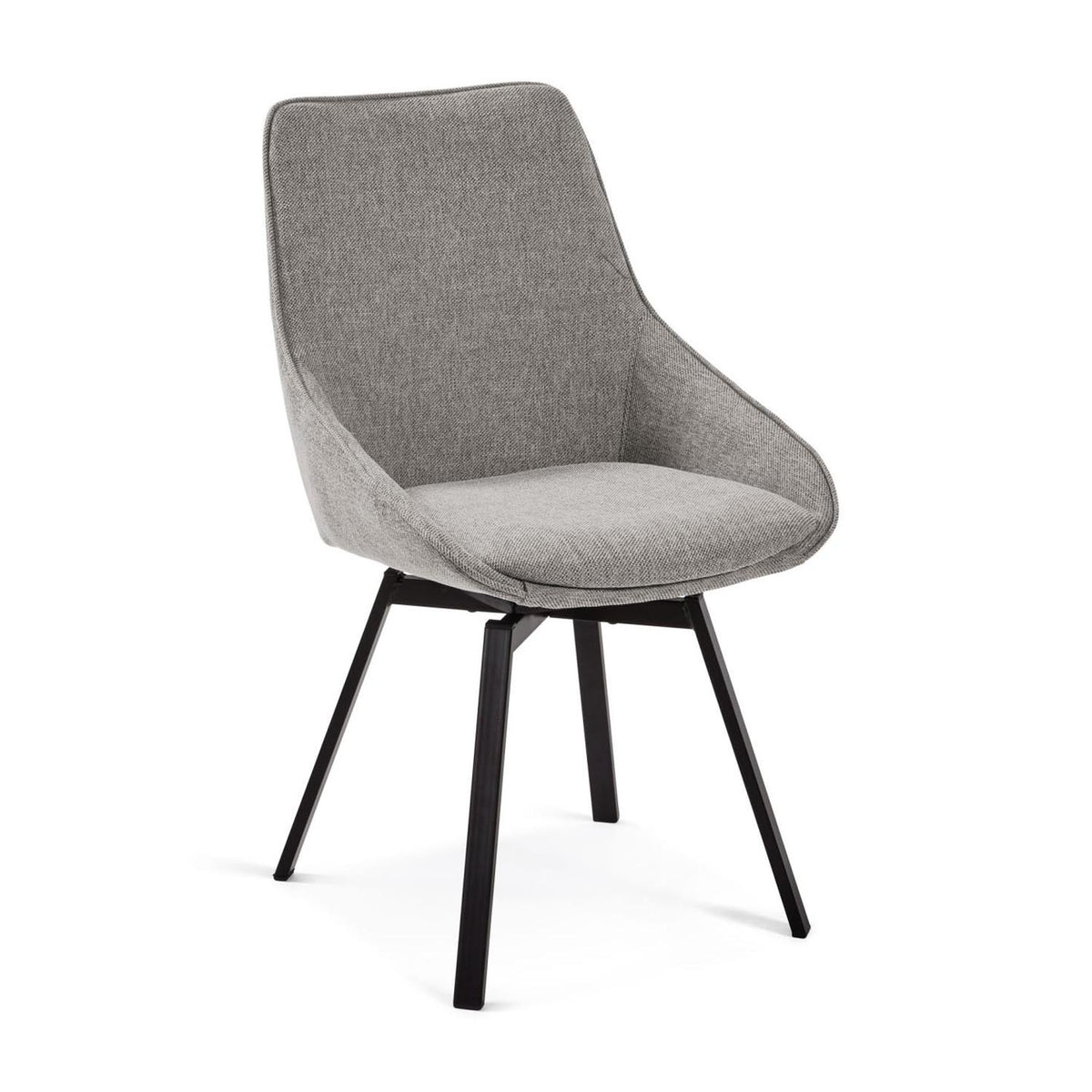 Jenna Drehstuhl hellgrau und Stahlbeine mit schwarzem Finish FSC 100% in Grau, Schwarz präsentiert im Onlineshop von KAQTU Design AG. Dreh-Schalenstuhl mit Armlehnen ist von Kave Home