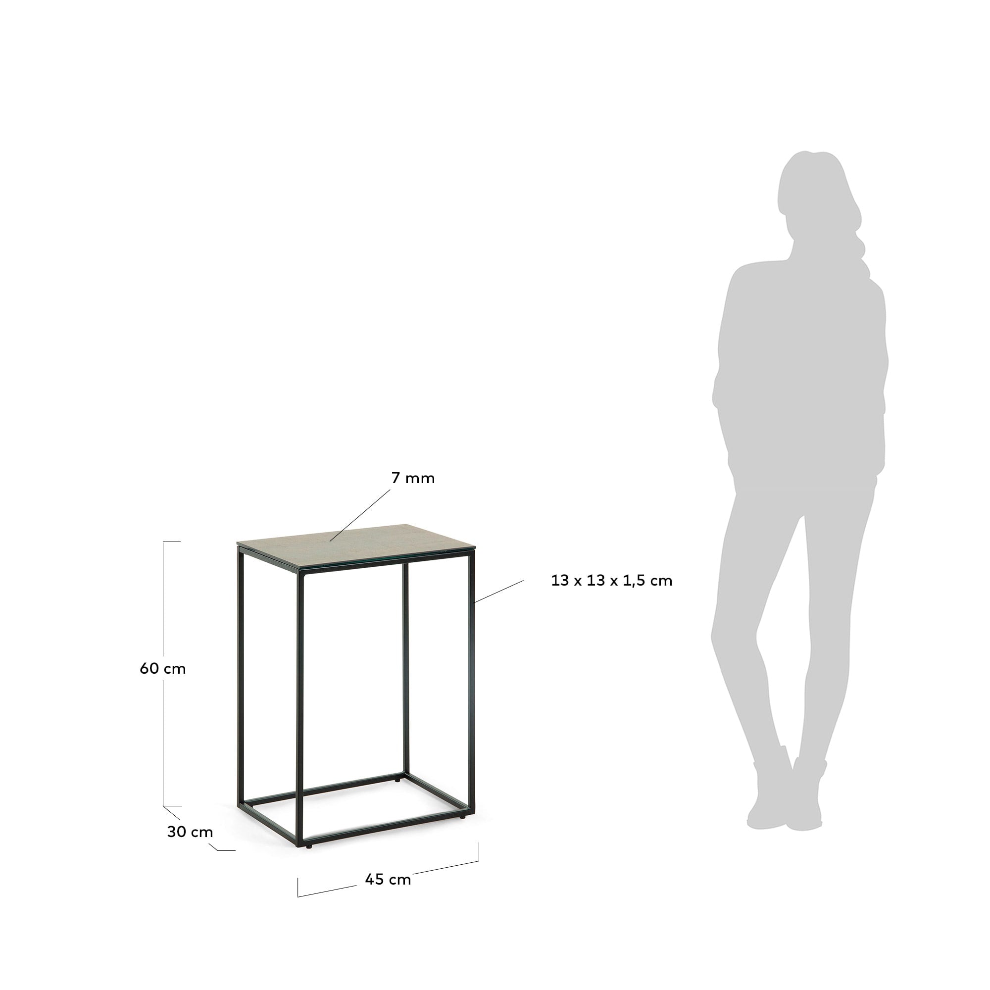 Eleganter Rewena Beistelltisch mit langlebiger Feinsteinzeugplatte in Braun und stabilen Stahlbeinen, perfekt für jeden Wohnraum.