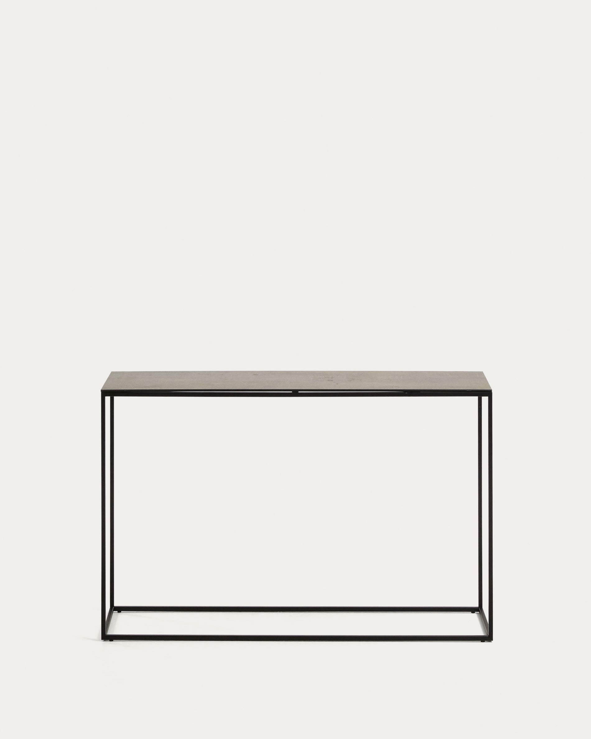 Moderner Konsolentisch mit Feinsteinzeugplatte und Stahlgestell, 110x75 cm, ideal für stilvolle Wohnräume, von Kave Home.