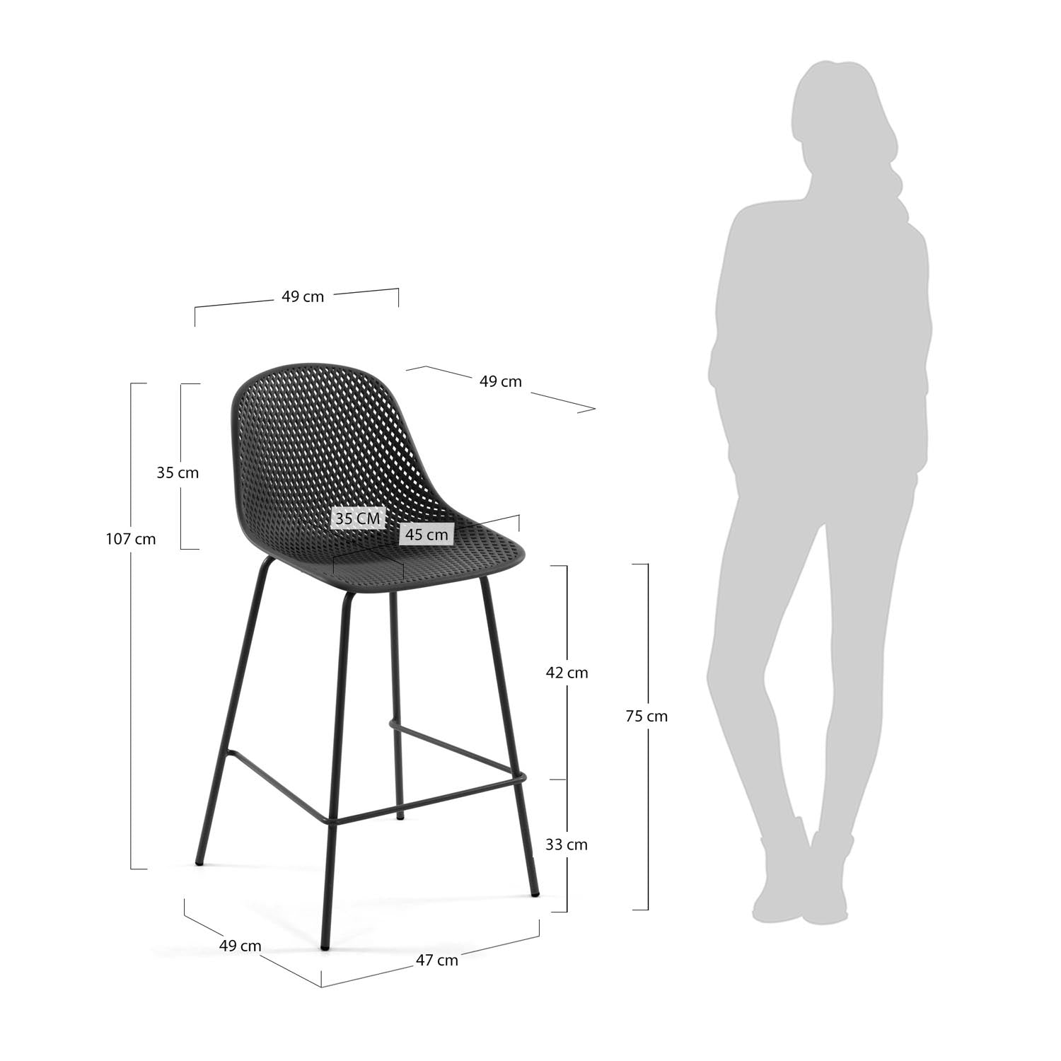 Stylischer Outdoor Hocker Quinby in Grau, 75 cm hoch. Ideal für Garten und Terrasse, robust und pflegeleicht für entspannte Stunden im Freien.