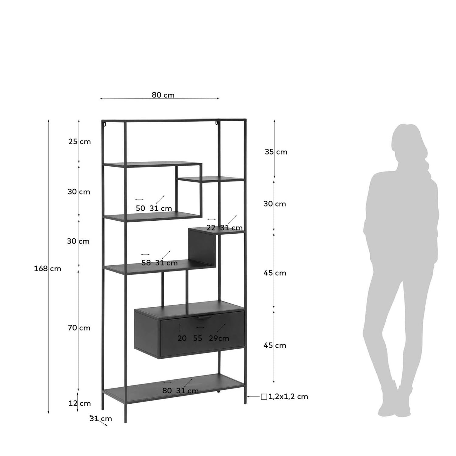 Stilvolles Shantay Regal aus schwarzem Stahl (80 x 168 cm) – perfekt für Bücher und Deko, vereint Funktionalität mit industriellem Chic.