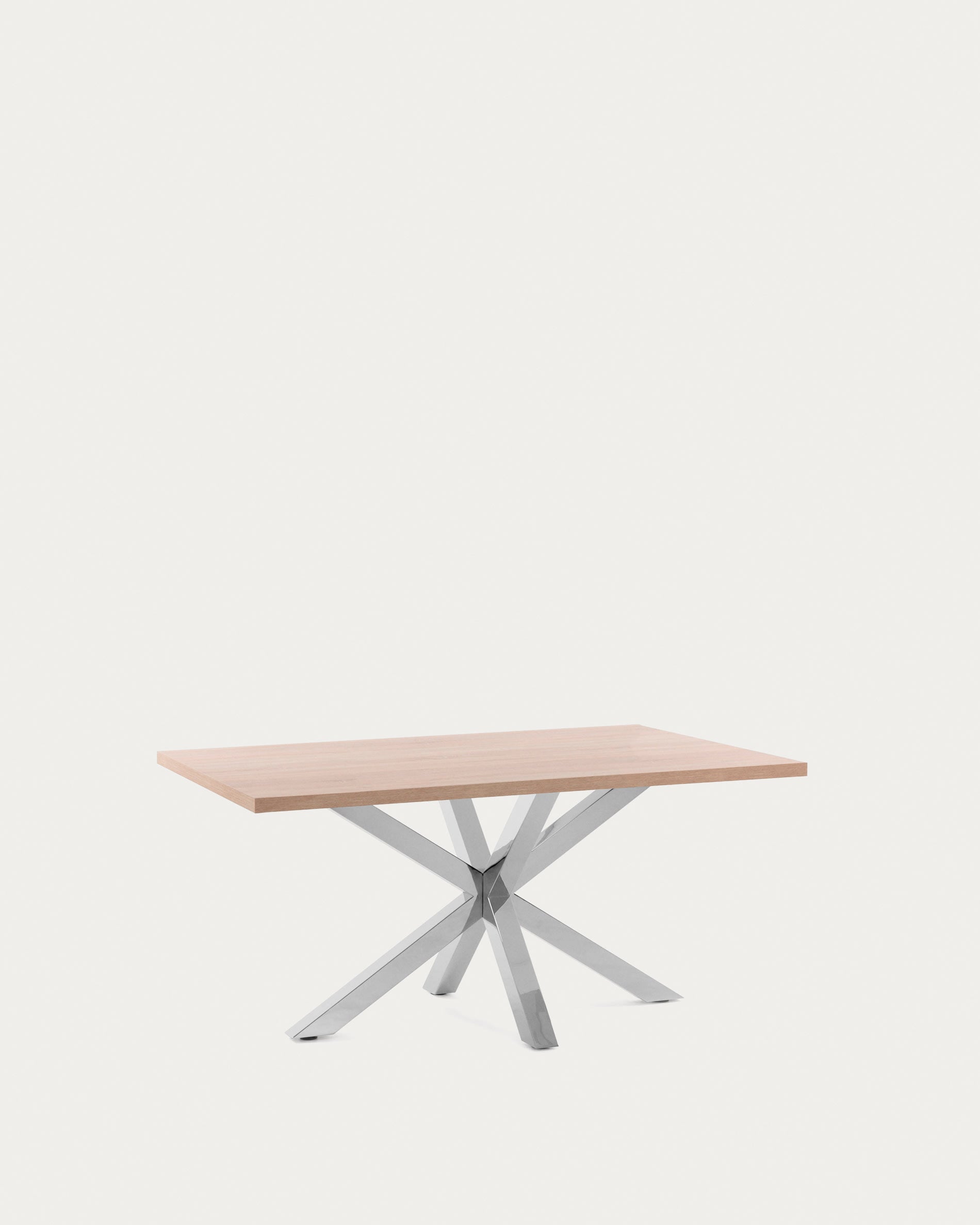 Eleganter Argo Tisch 160x100 cm mit robuster Melaminplatte in Natur und Edelstahlbeinen, perfekt für moderne Wohnräume.