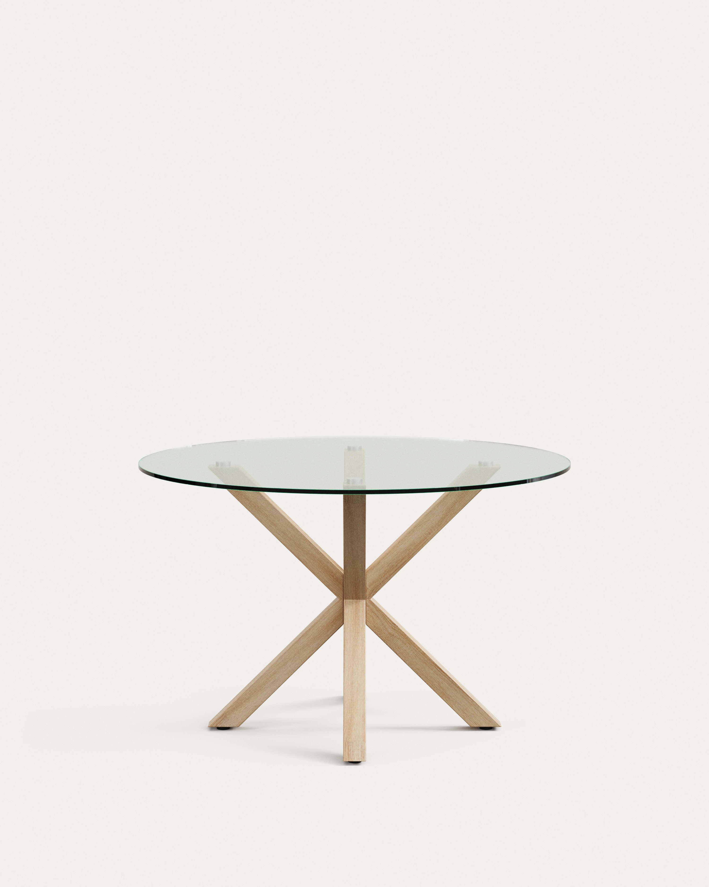 Runder Argo Tisch: Glasplatte, Stahlbeine in Holzoptik, Ø 119 cm, stilvoll und stabil, ideal für 6 Personen.