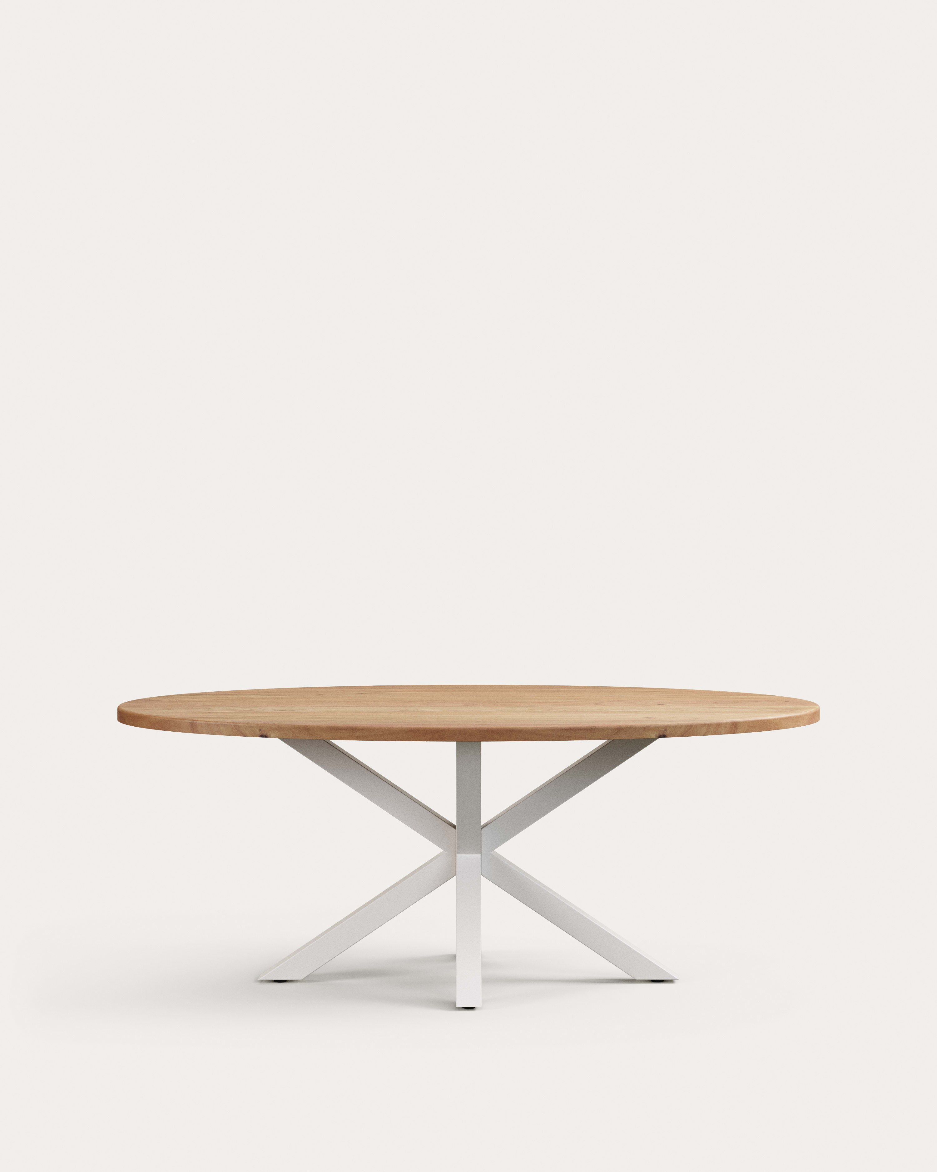 Ovaler Tisch Argo aus Akazienholz, Stahlbeine weiss, 200x100 cm, stilvoll und robust, ideal für gesellige Runden.