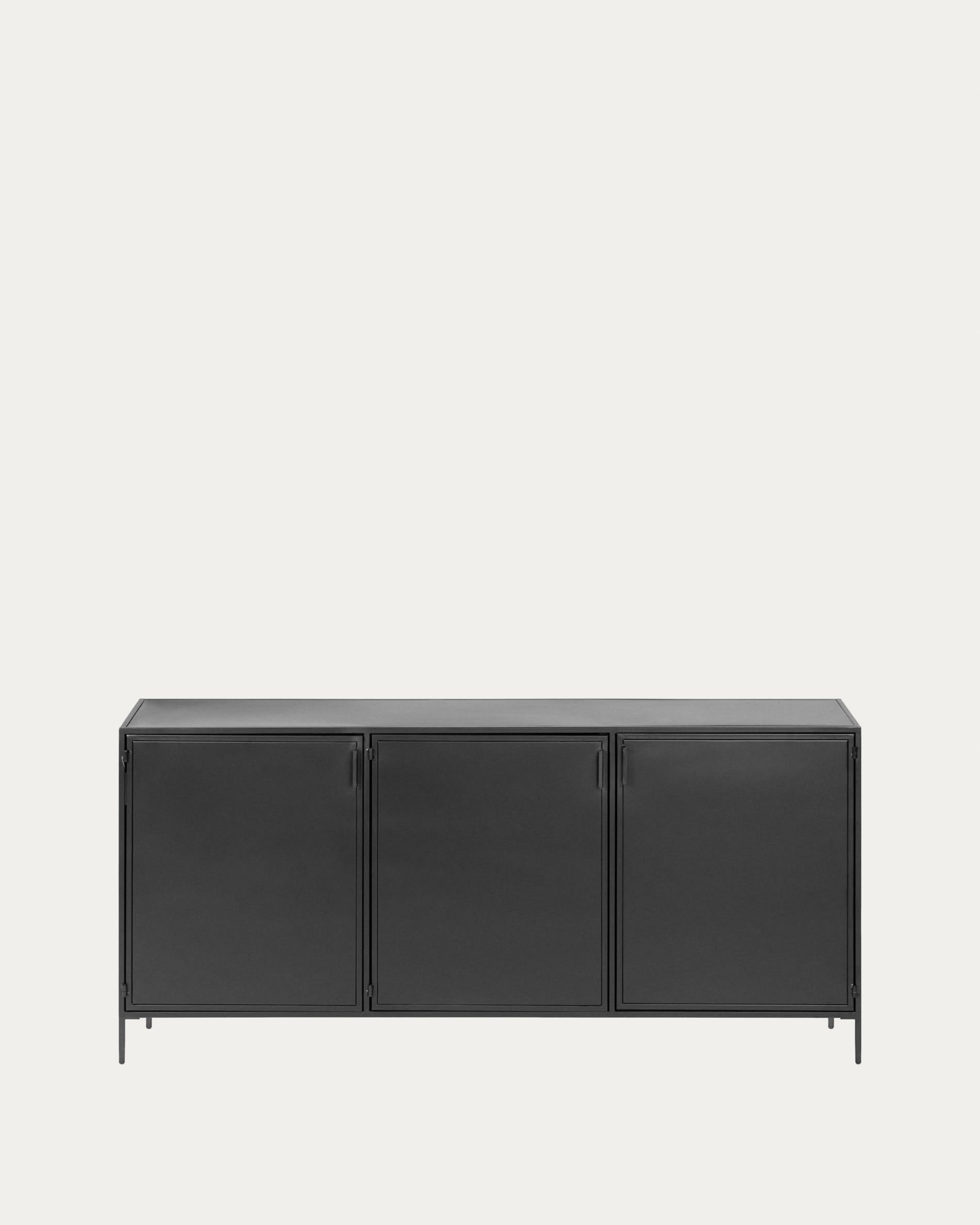 3D-Modell des Shantay Sideboards: Schwarzer Stahl, 160x72 cm, 3 Türen, moderner Industrial Look, grosszügiger Stauraum.