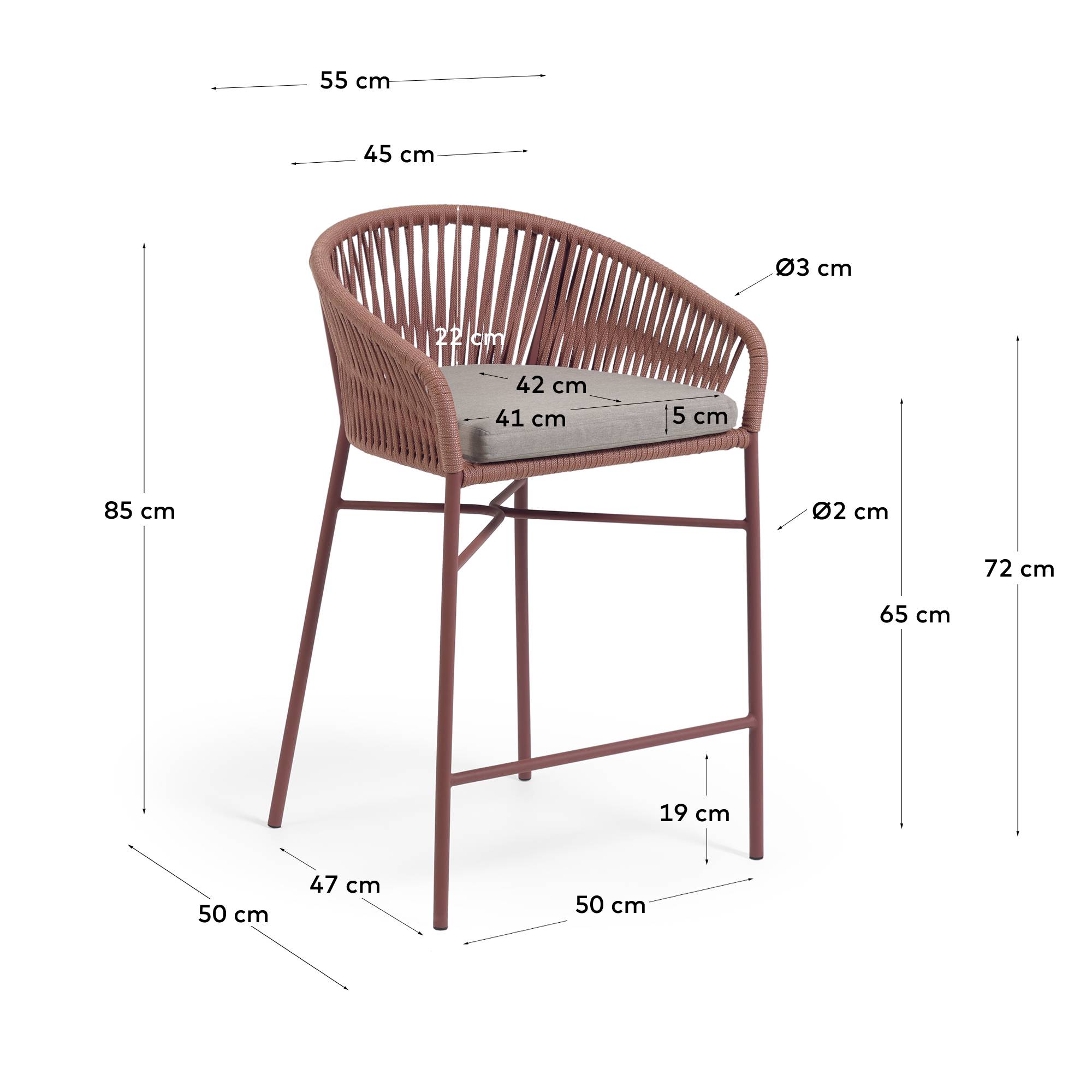 Der Yanet Hocker in Terrakotta (65 cm) vereint modernes Design mit Funktionalität. Ideal für jeden Raum, stapelbar und wetterfest!