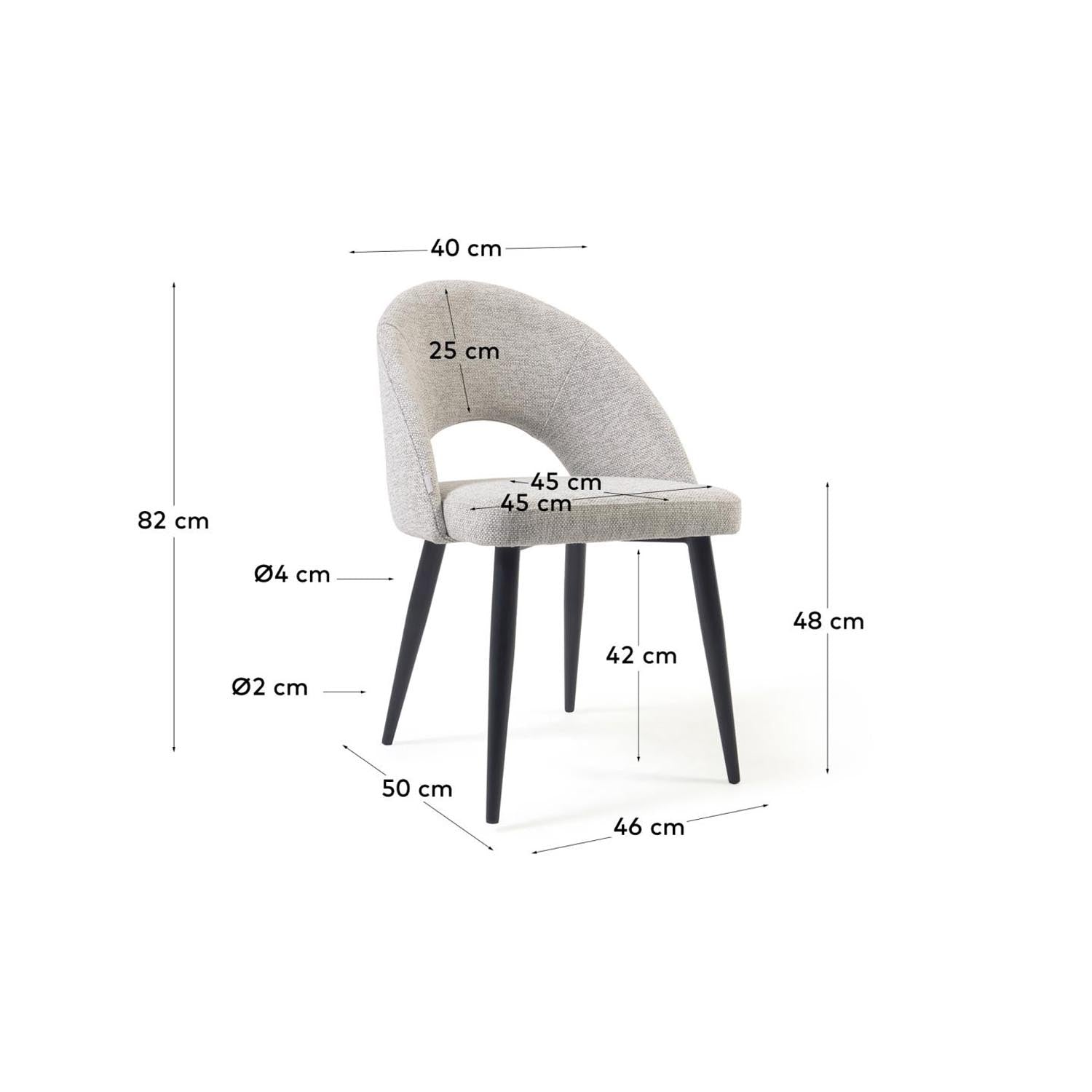 Moderner Stuhl Mael in Beige mit robusten Stahlbeinen in Schwarz. Ideal für stilvolle Esszimmer und gemütliche Abende.